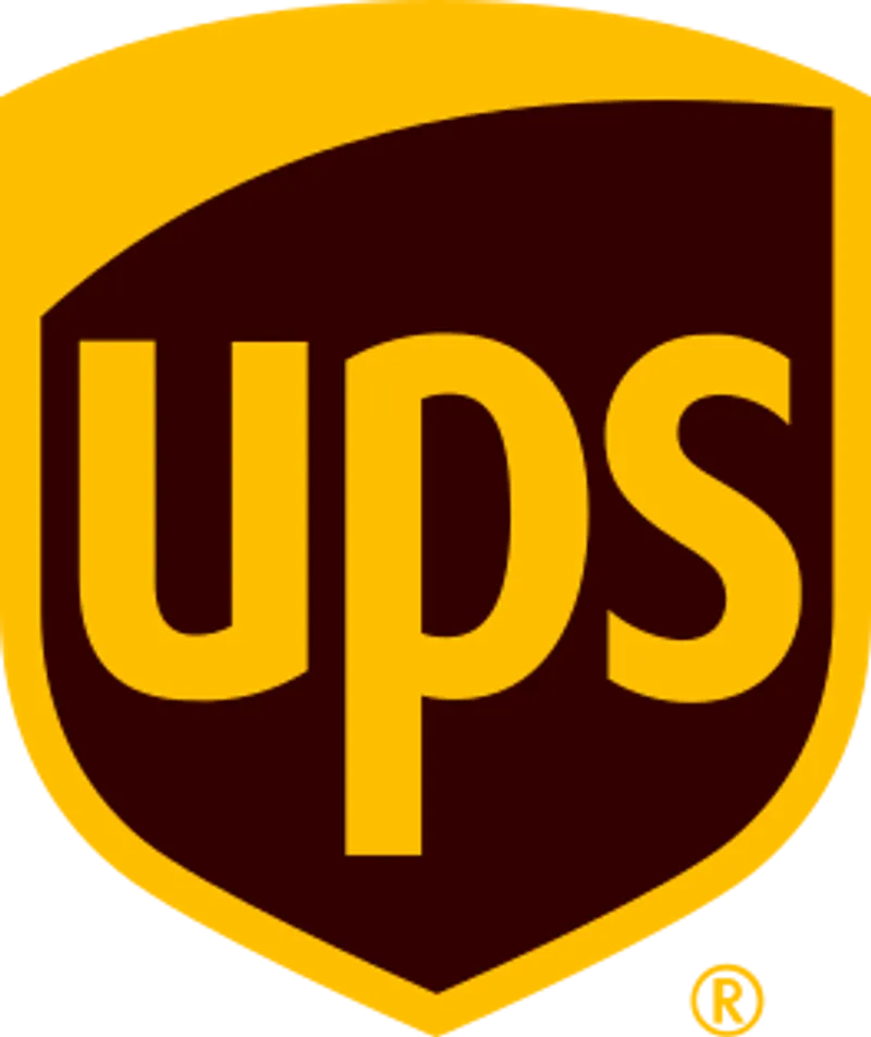 Logo UPS en marron et jaune représentant les services de livraison et de colis express