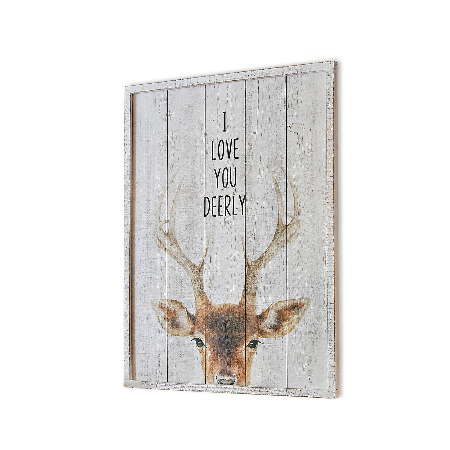 Panneau décoratif Savona Décoration murale en bois avec inscription I love you deerly et tête de cerf aux couleurs naturelles