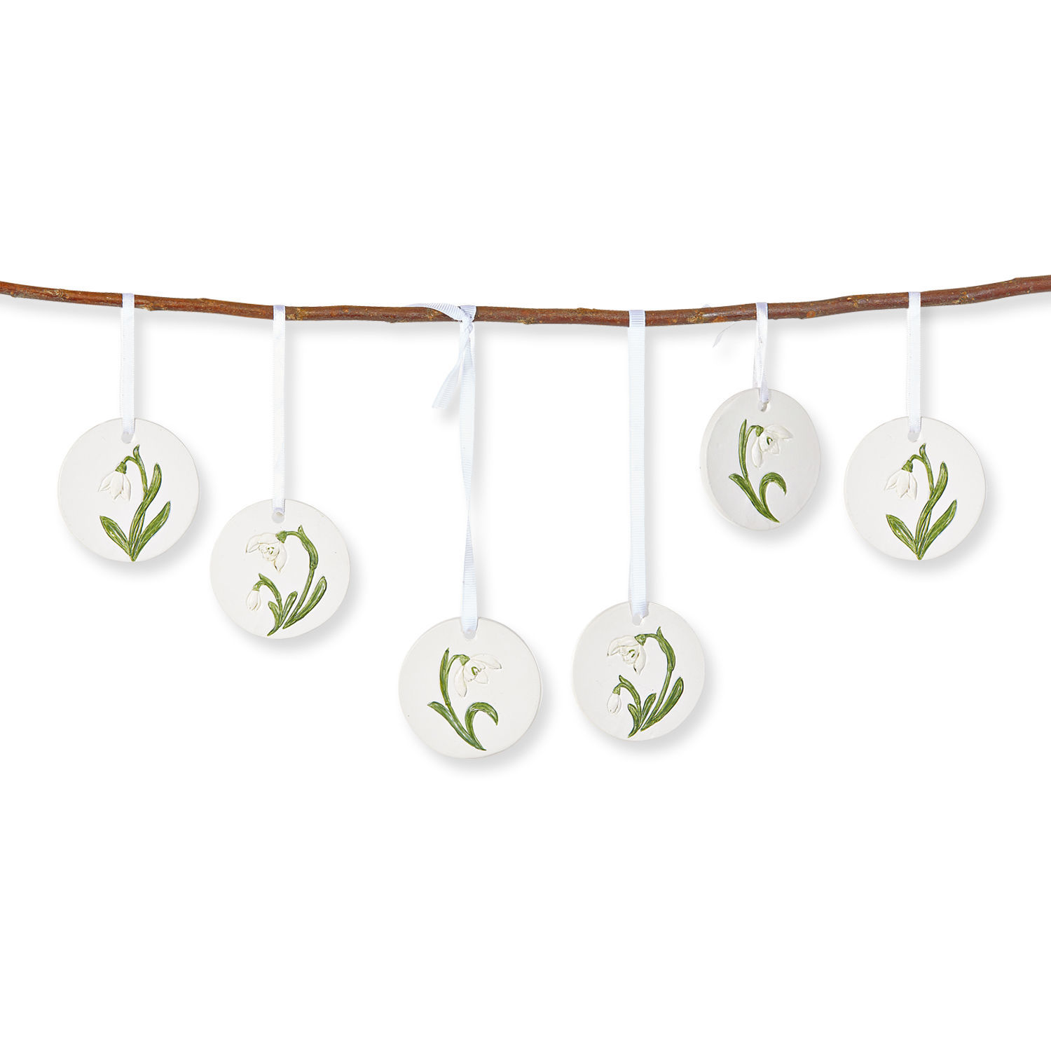 Lot de 6 décorations à suspendre Willmare Décorations blanches suspendues avec motif perce-neige sur ruban blanc pour décoration printanière