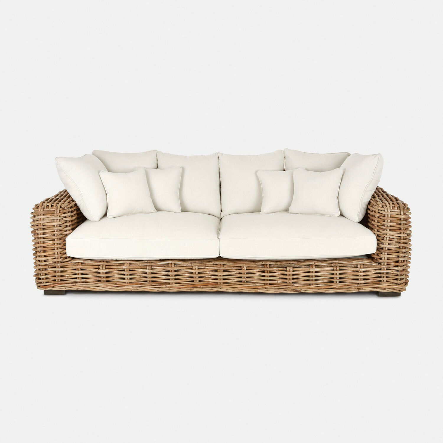 marron/crème Canapé Rimini en rotin naturel avec coussins crème, meuble confortable pour salon moderne