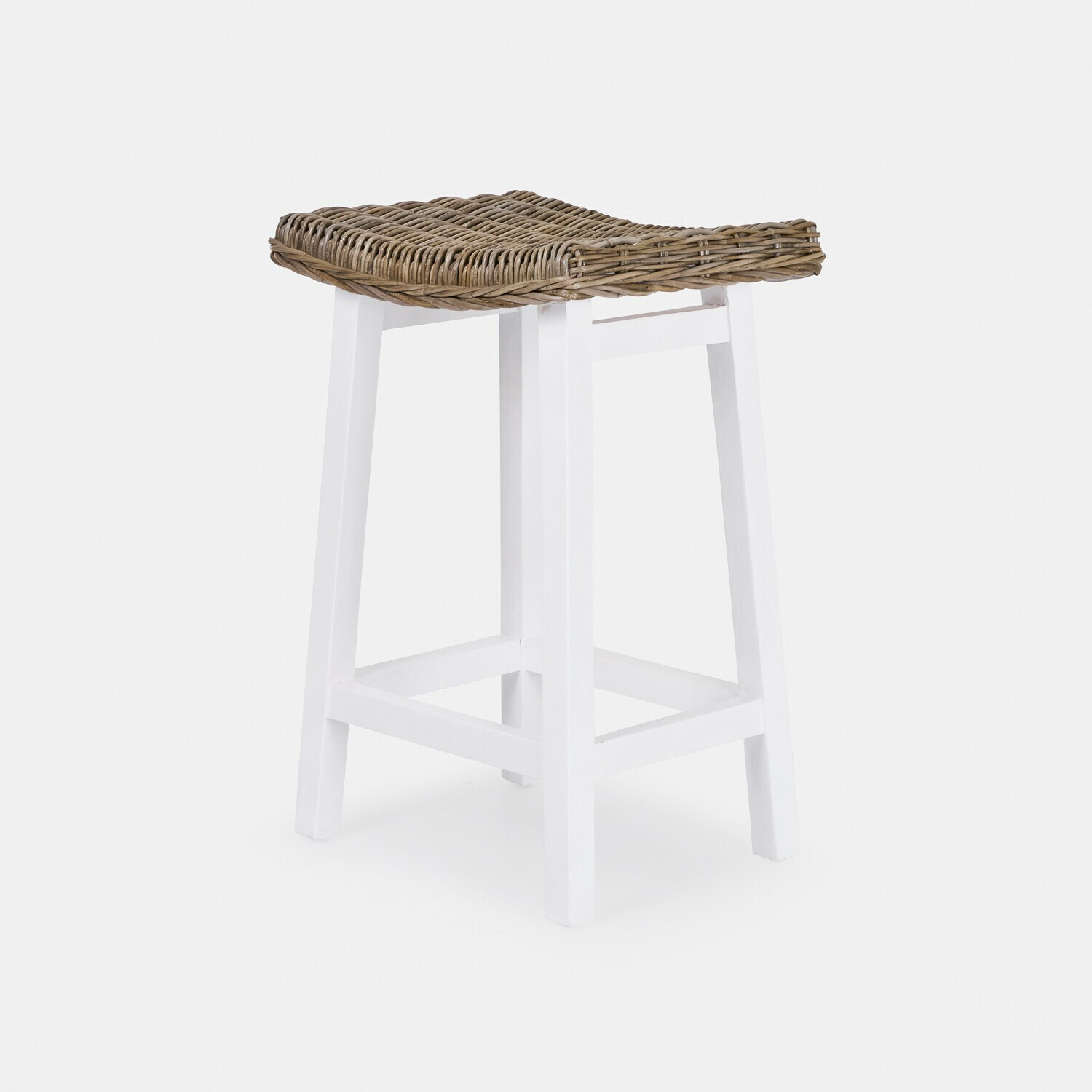 marron/blanc Tabouret Arovian en rotin brun et bois blanc, parfait pour intérieur et jardin
