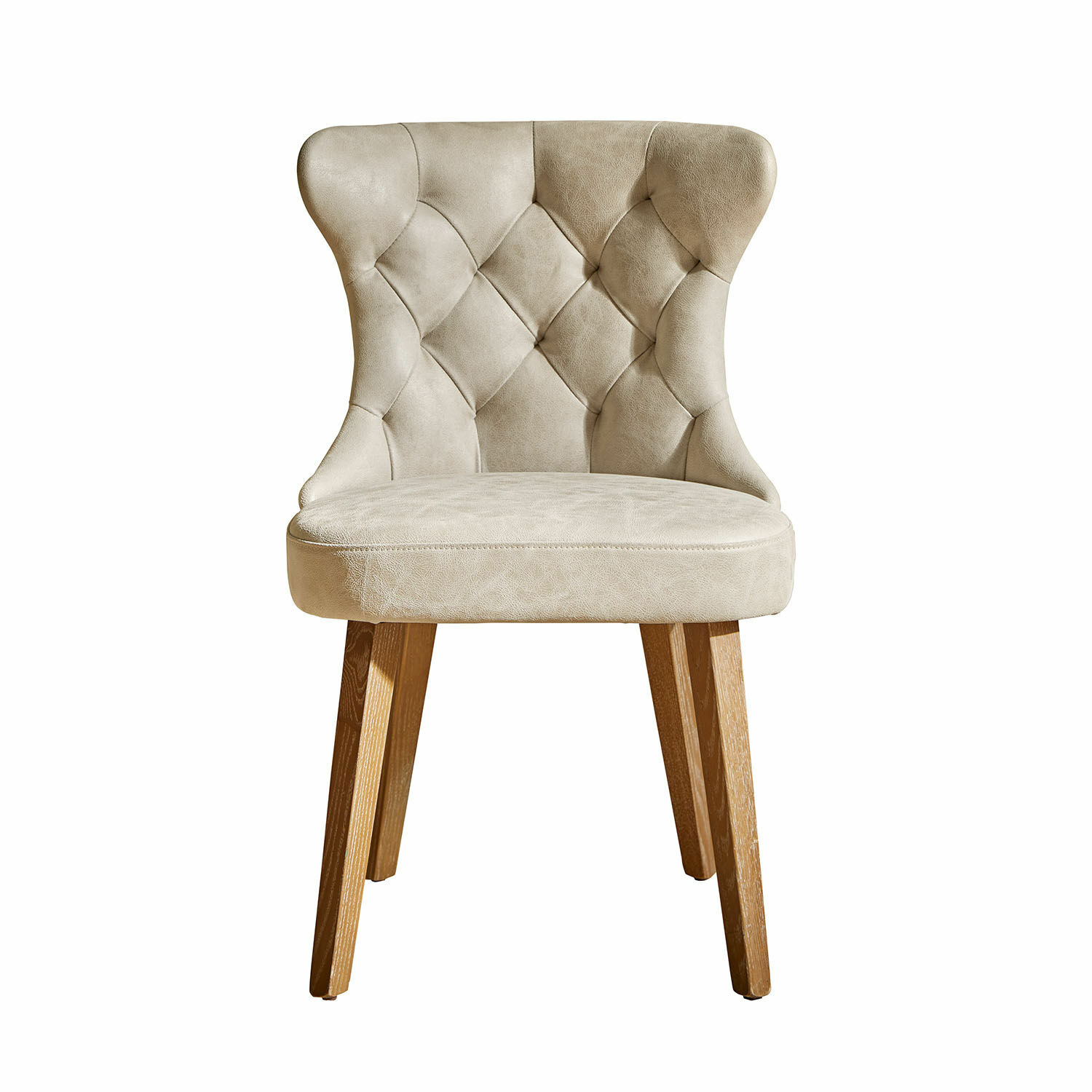 Chaise Cléroux Chaise beige rembourrée avec dossier capitonné et pieds en bois pour salon élégant