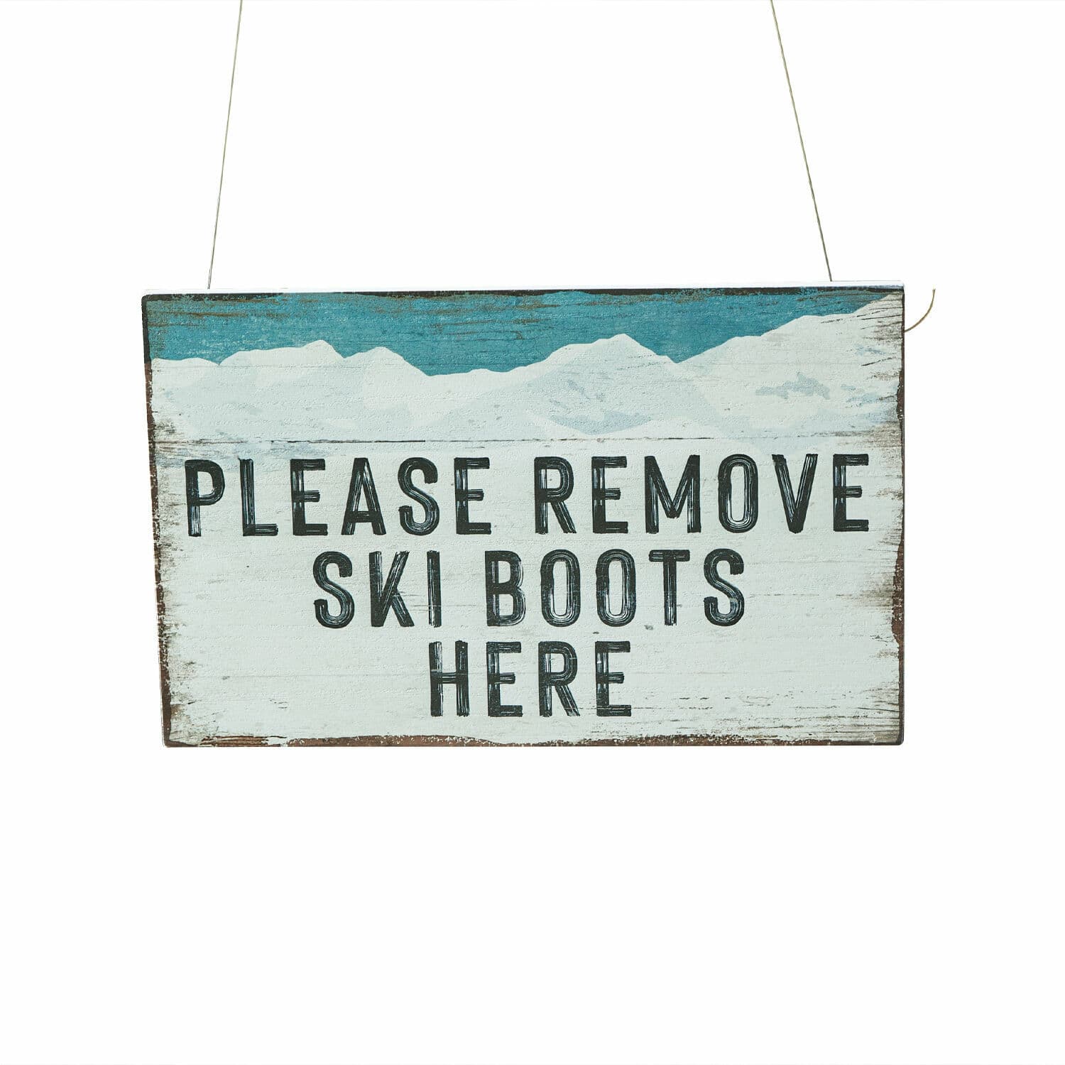 Tableau décoratif Uptonvale Panneau en bois vintage avec inscription pour enlever les chaussures de ski, décoration hivernale