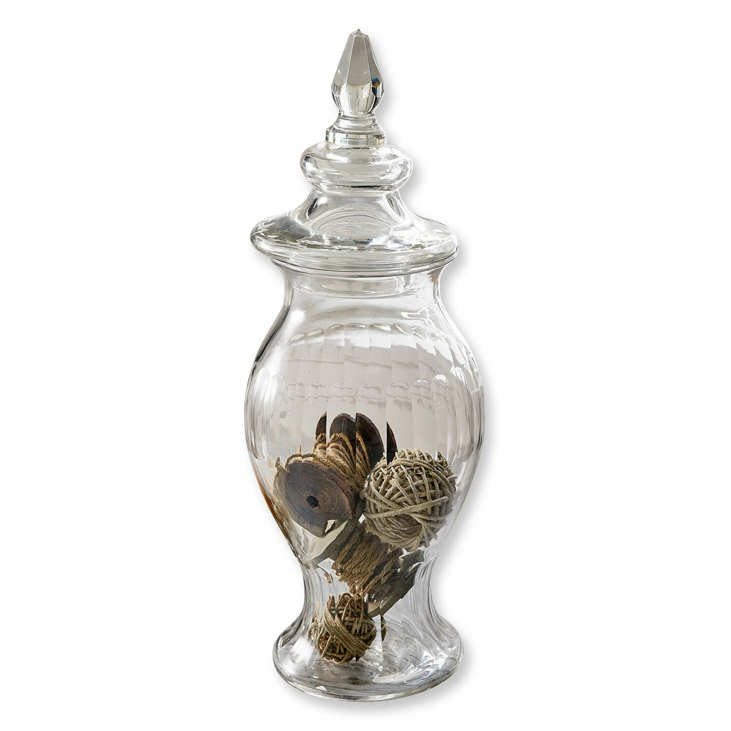 Bonbonnière Marquhis Vase en verre transparent avec couvercle et décoration naturelle en osier et bois