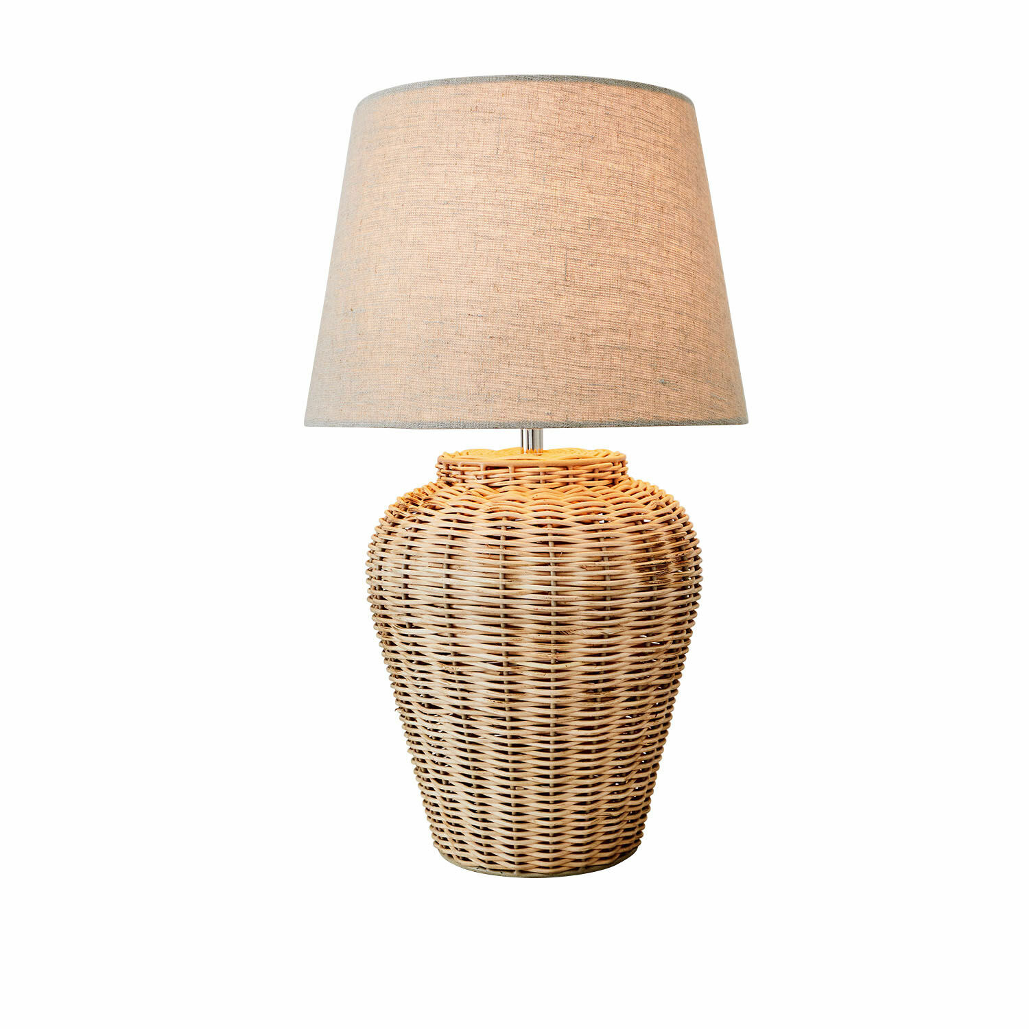 Lampe à poser Ernée Lampe de table en rotin naturel avec abat-jour beige, éclairage décoratif pour salon