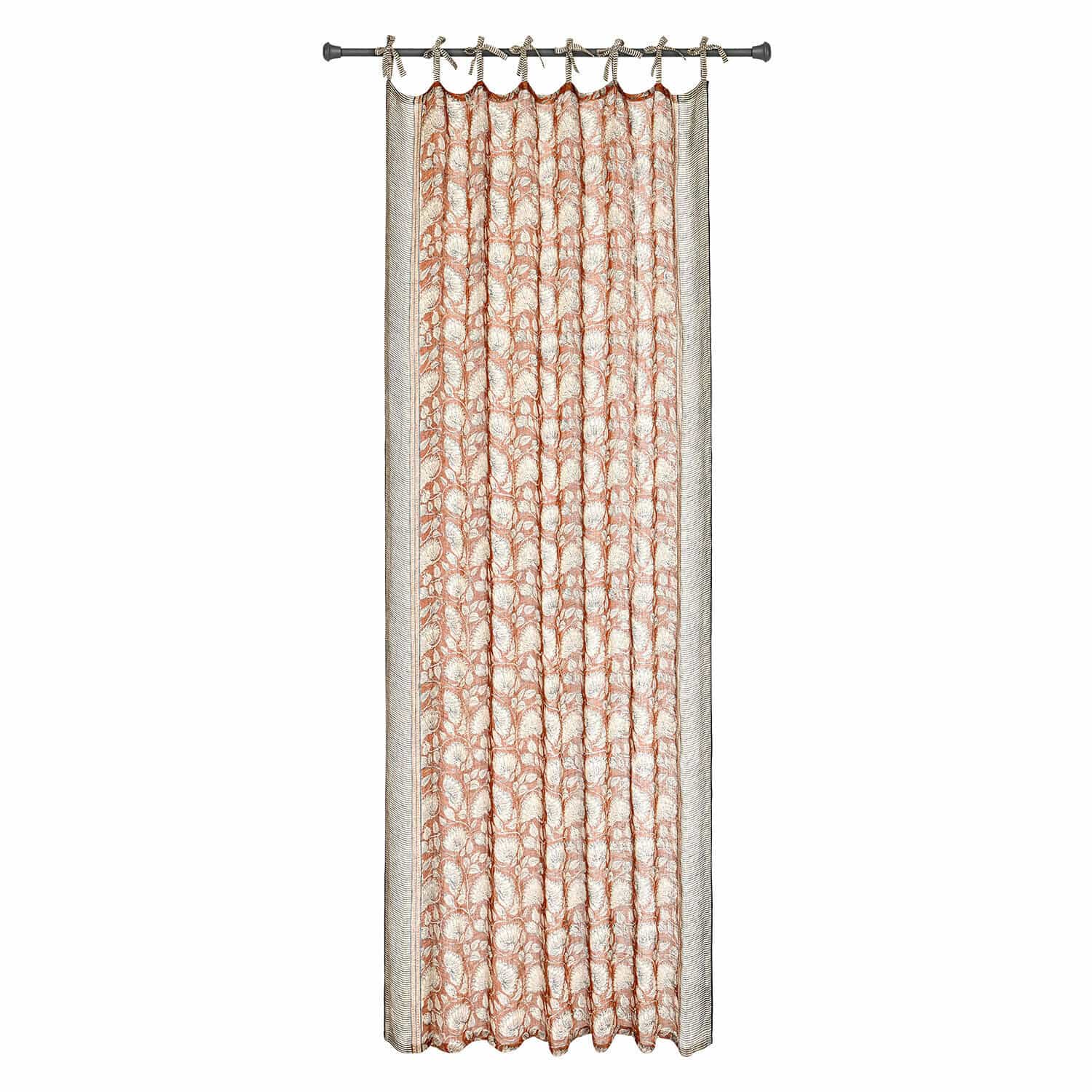 Voilage Lemisto Rideau décoratif en coton beige et rouille avec motif floral et attaches à nouer pour suspension