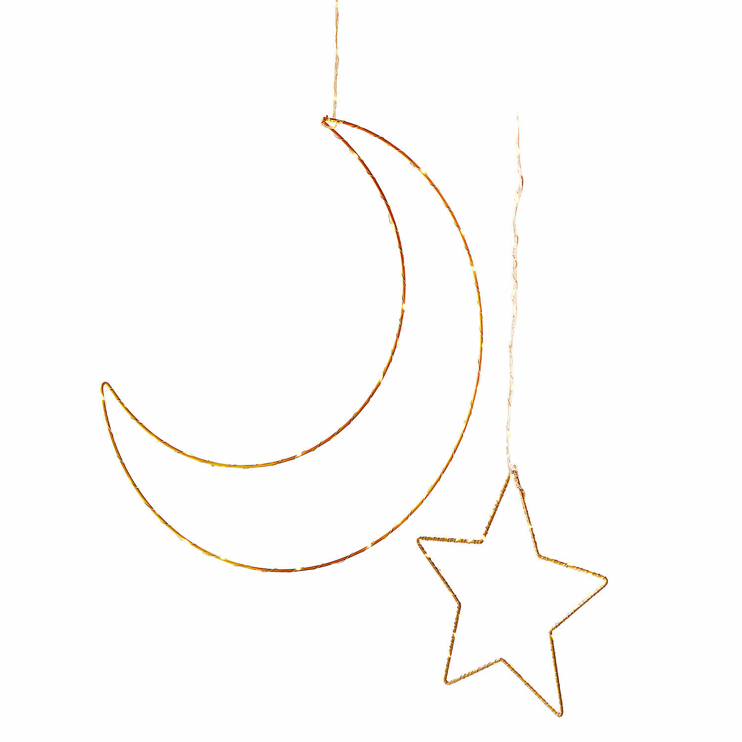 Lot de 2 décorations lumineuses Padden Guirlande lumineuse suspendue en forme de lune et d'étoile avec lumière LED chaude