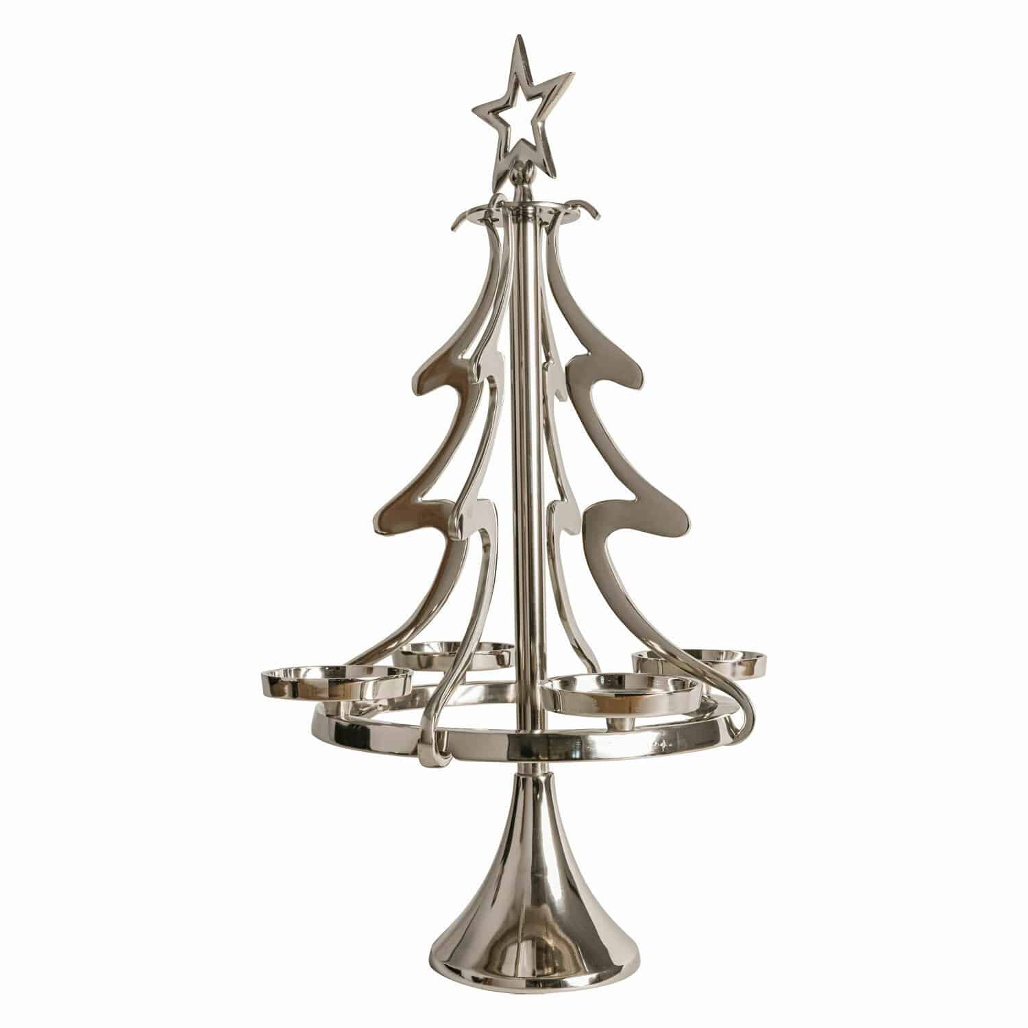 Bougeoir de l'Avent Gaetana Bougeoir en métal argenté en forme de sapin avec étoile, décoration de Noël élégante et moderne