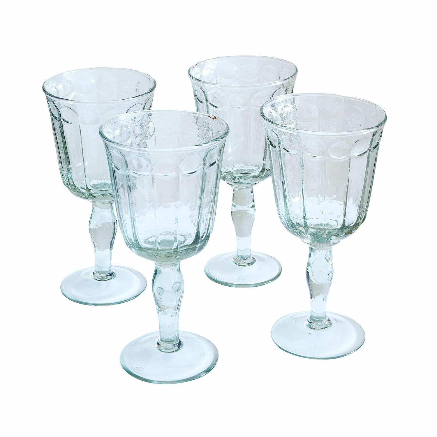 Lot de 4 verres Jolielle Ensemble de quatre verres transparents en verre avec pied et motif embossé pour boissons