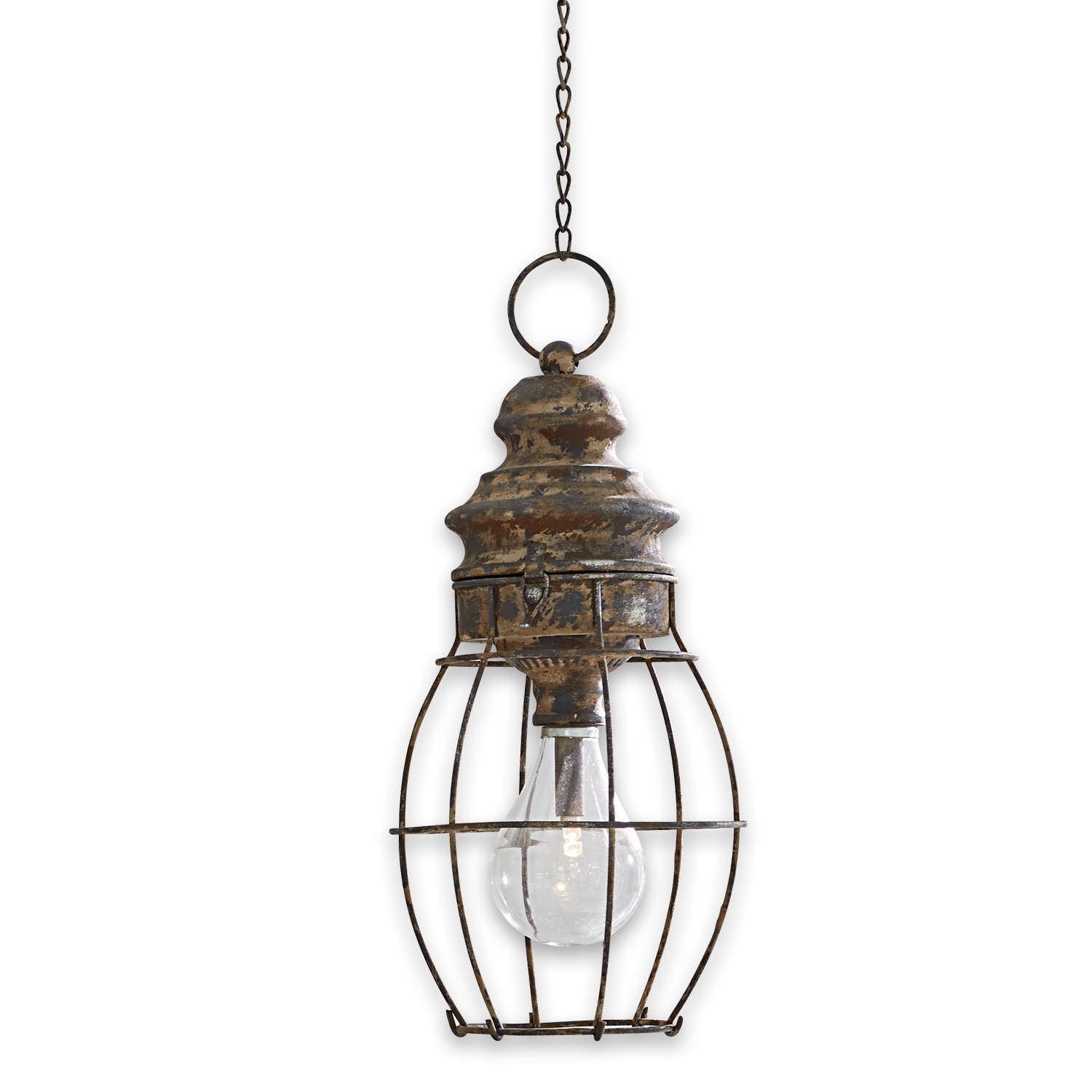 Lanterne LED Hemsboro Suspension en métal vieilli avec cage décorative, lampe industrielle au style vintage
