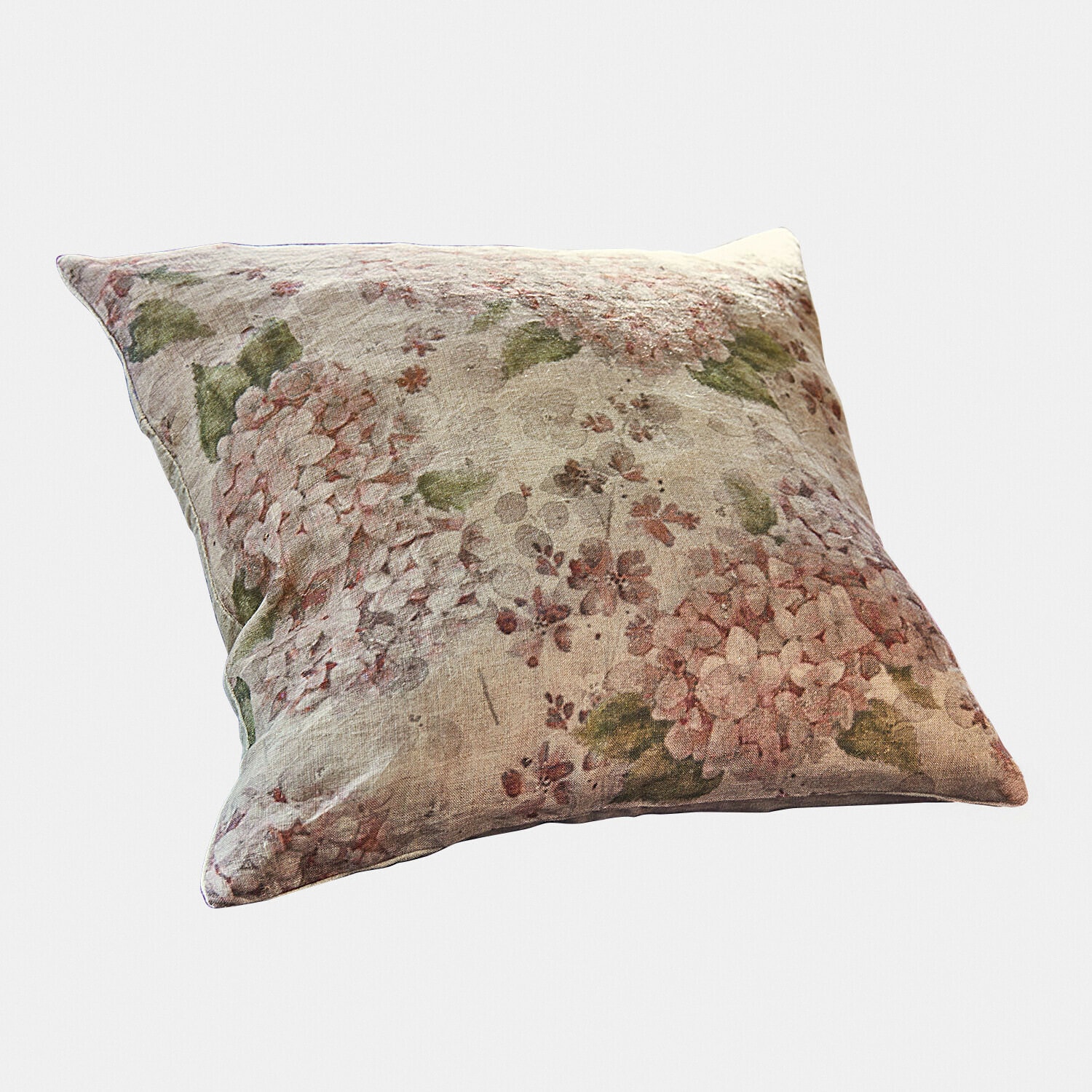 Housse de coussin Amélorie Coussin décoratif en lin avec motif floral rose et vert, doux et élégant pour salon