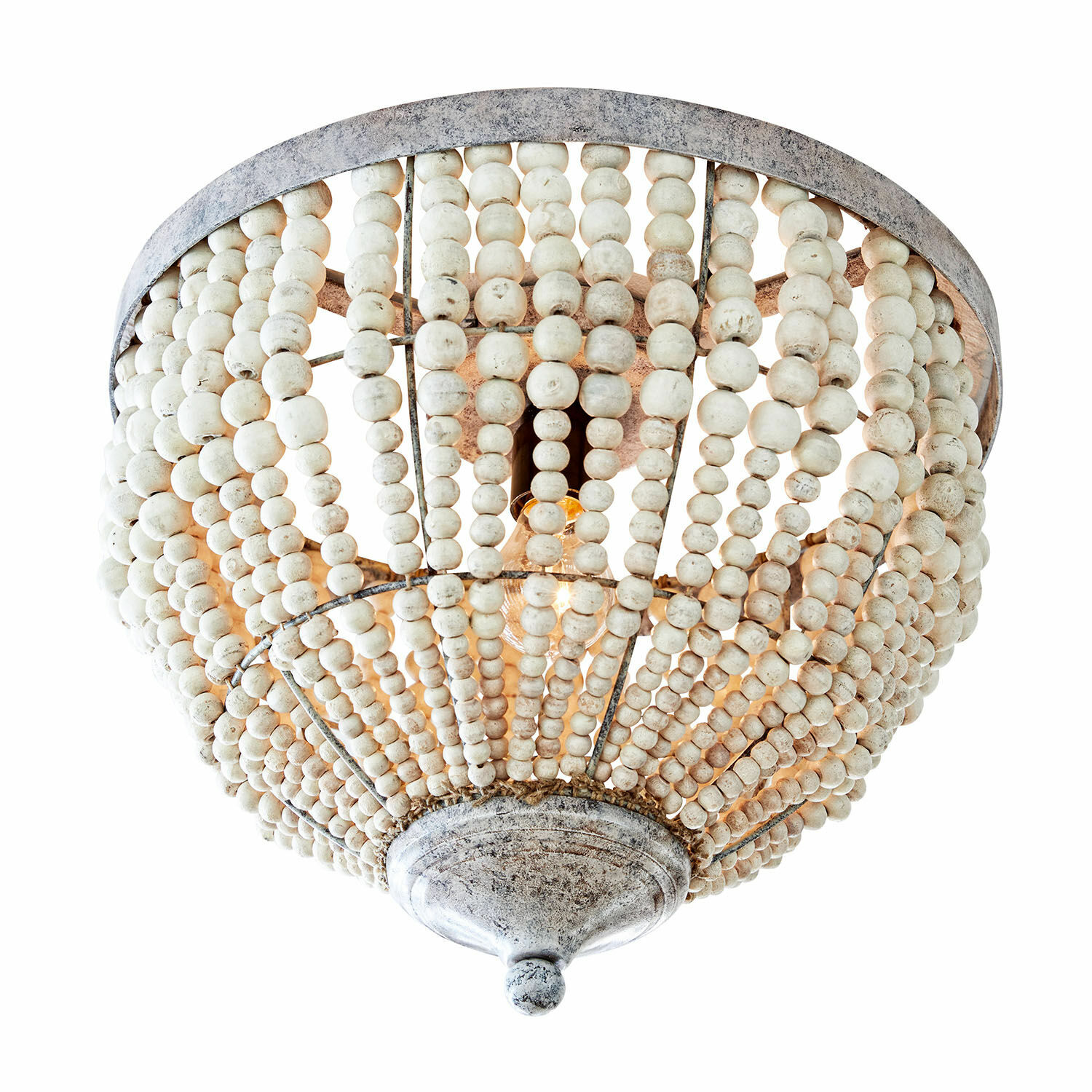 Plafonnier Antereen Plafonnier en perles de bois blanches avec cadre métallique au style vintage rustique