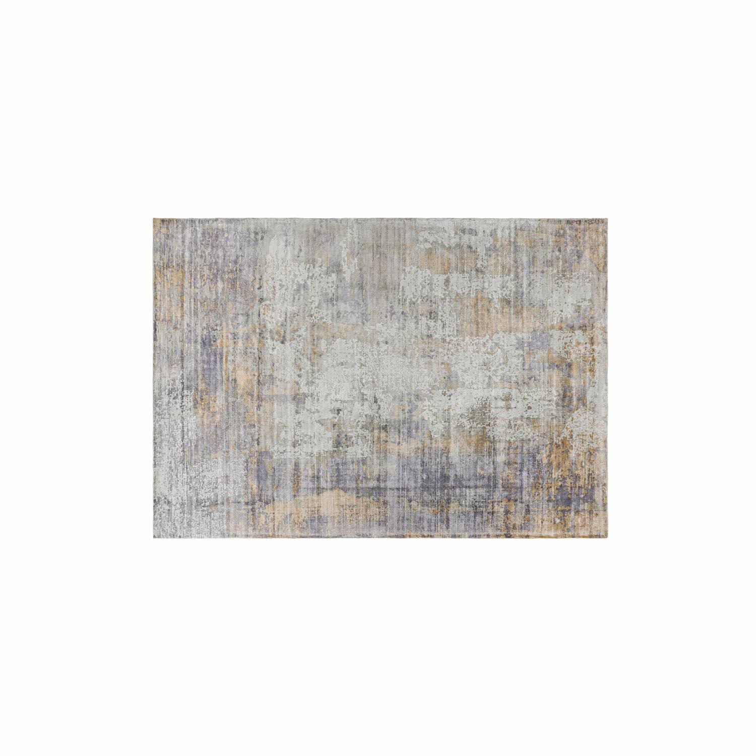Tapis décoratif aux tons gris, beige et violet avec motif abstrait, tissu doux et confortable