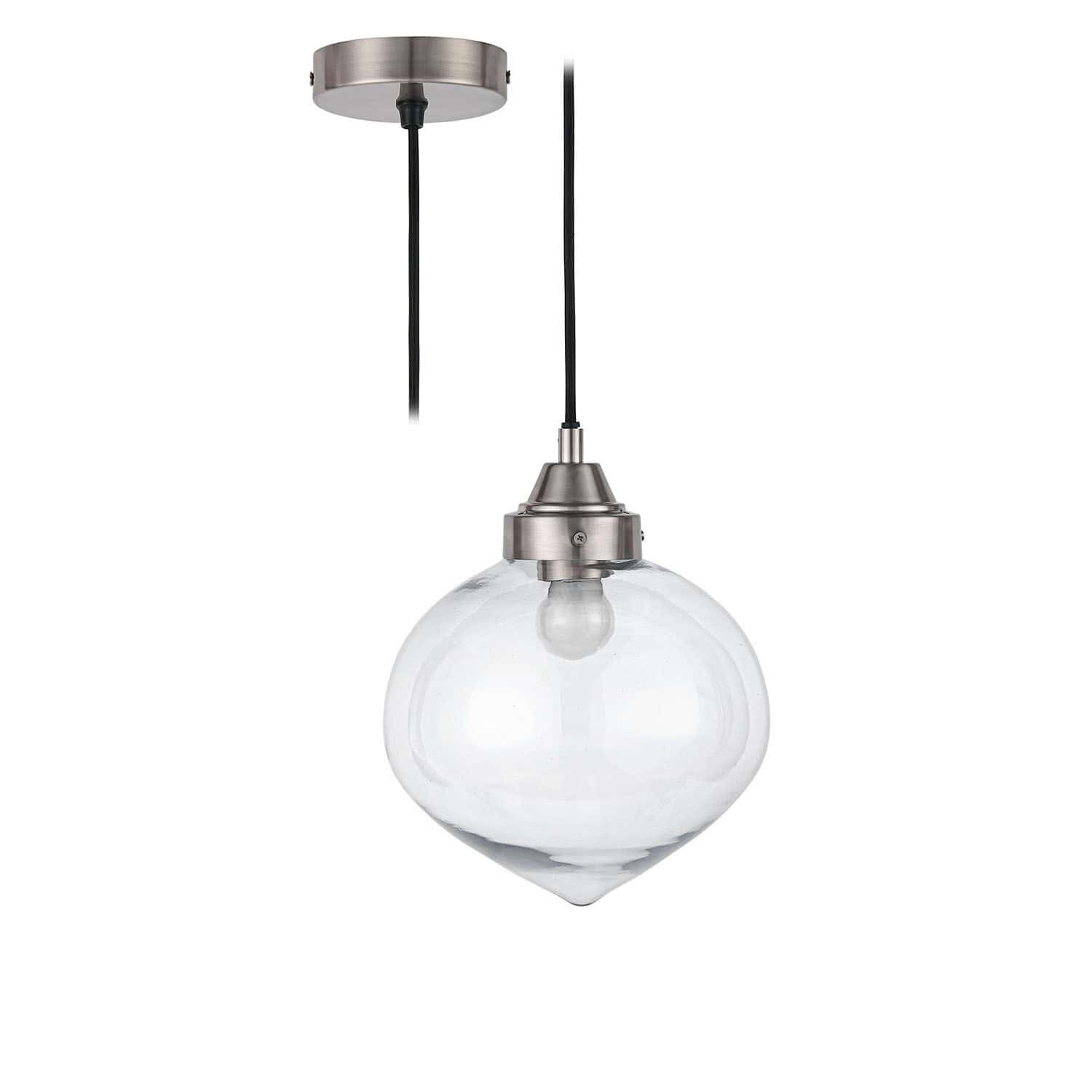 Suspension Lunariello Suspension en verre avec fixation en métal nickelé et câble noir pour éclairage intérieur moderne