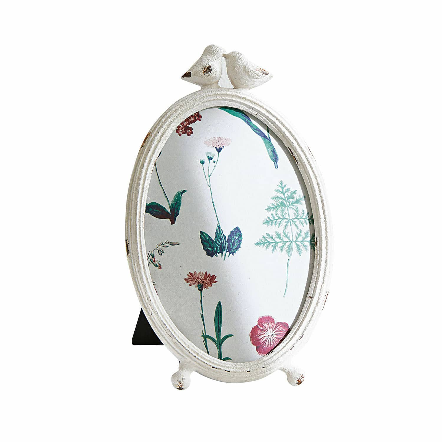 Cadre-photo Jolanda Cadre photo ovale en métal blanc avec décor d'oiseaux, style vintage, décoration intérieure