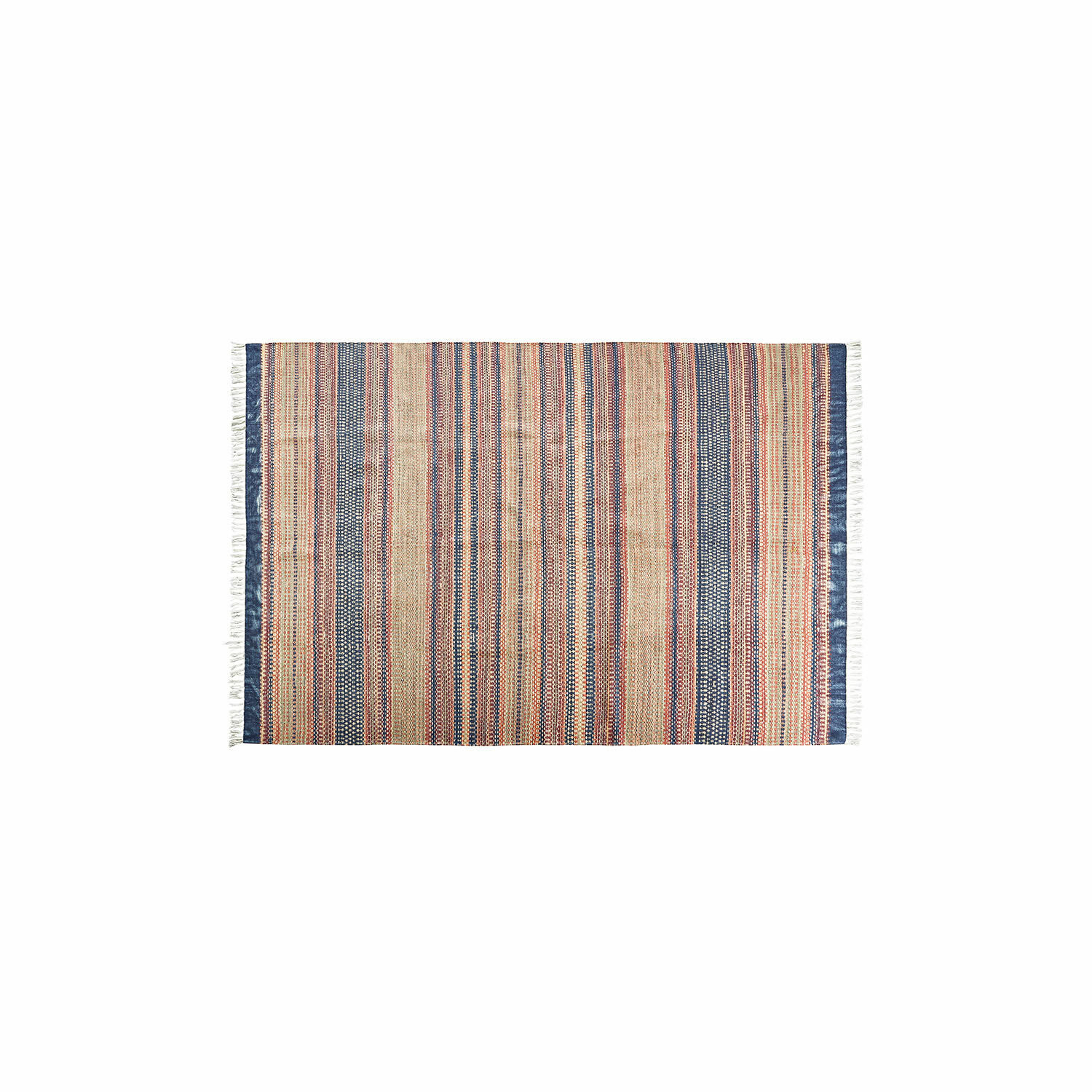 Tapis d’intérieur et d’extérieur Atlanta Tapis rayé en matériau naturel beige, bleu et rouge, décoratif et résistant pour intérieur chaleureux