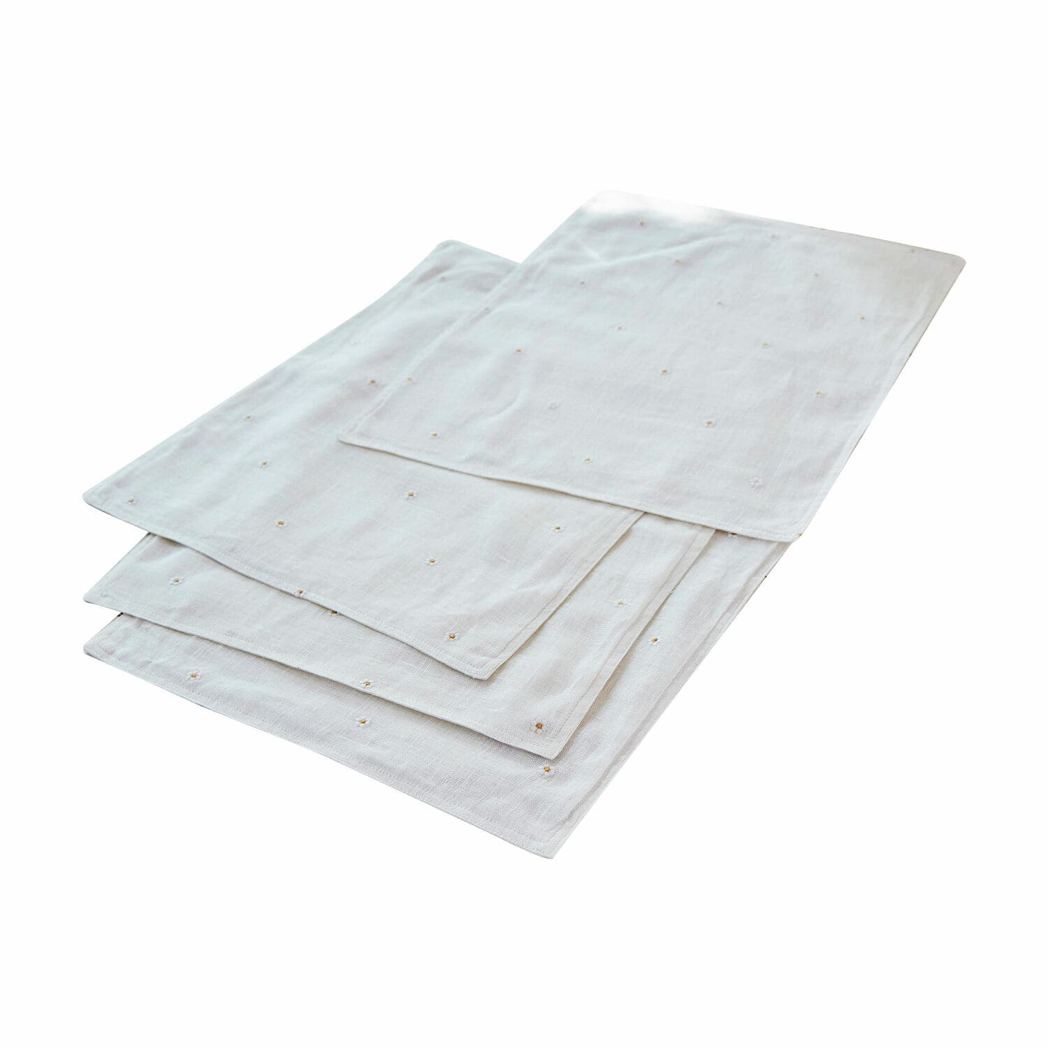 Ensemble de serviettes en lin blanc avec broderie délicate, parfait pour la décoration de table