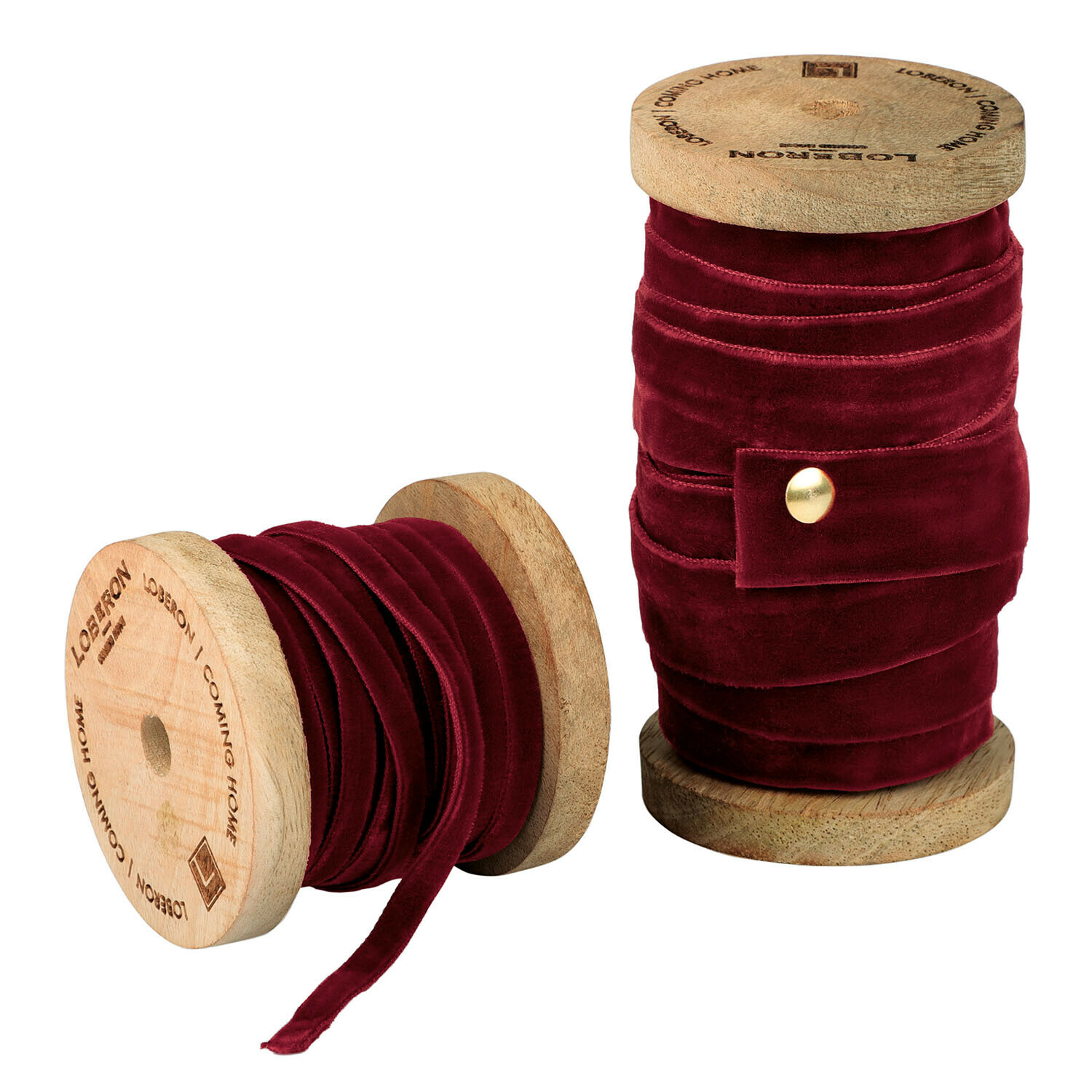 Lot de 2 bobines de ruban en velours Liandis Ruban en velours bordeaux enroulé sur une bobine en bois pour décoration et artisanat