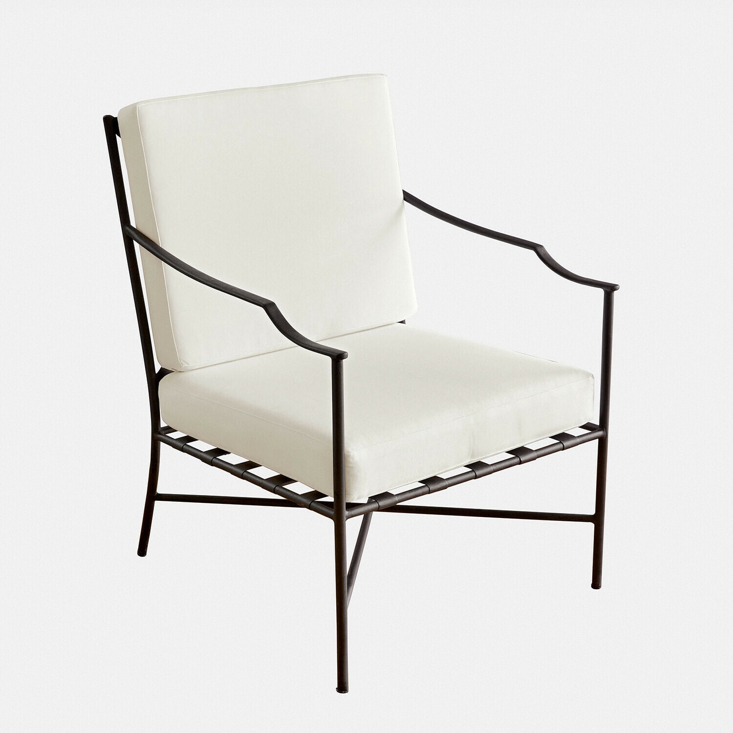 Fauteuil Vexford Fauteuil avec structure métallique noire et coussins blancs, design moderne pour salon confortable