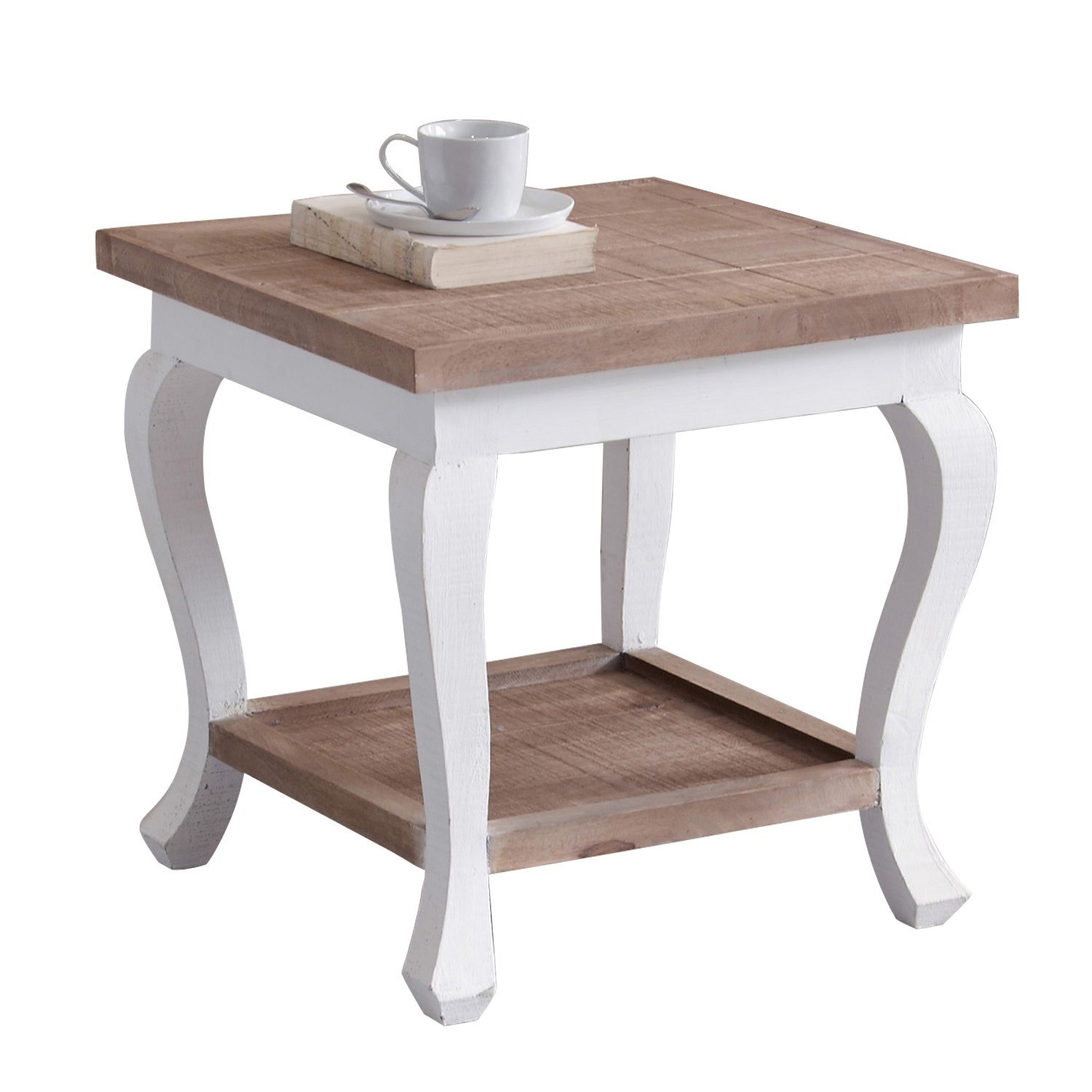Table basse Riverside Table basse carrée en bois naturel et blanc avec étagère inférieure pour rangement