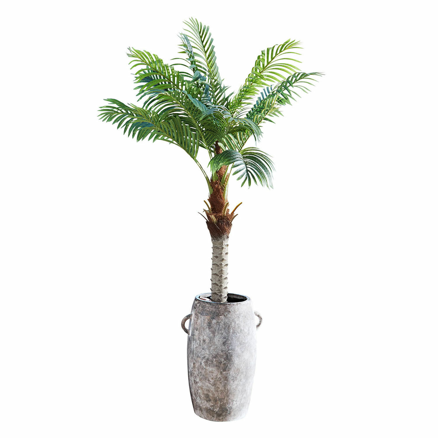 Plante décorative en pot Zephyriel Palmier artificiel dans un pot en céramique gris avec poignées, décoration intérieure avec feuilles vertes