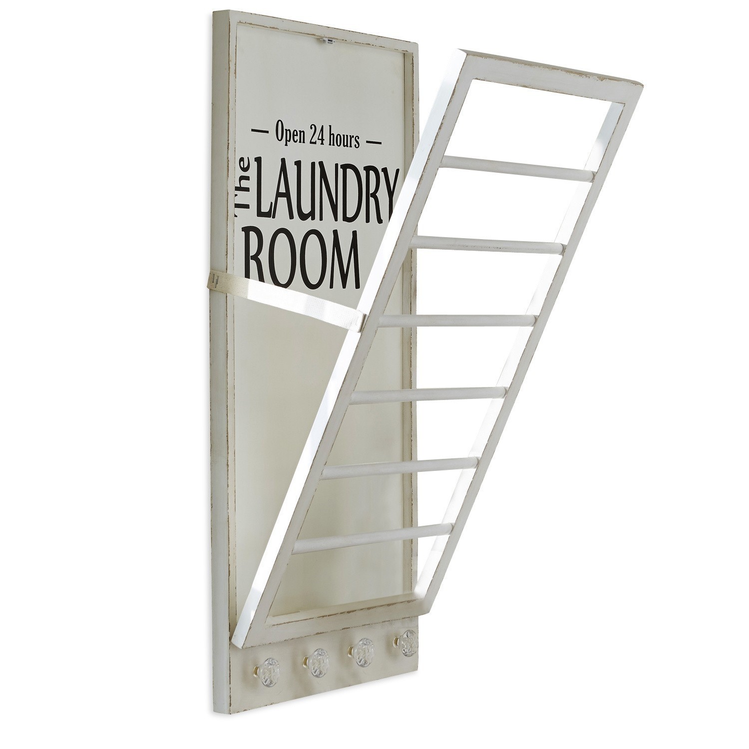 Porte-serviette Laundry Room Porte-vêtements en bois blanc avec inscription Laundry Room et grille métallique pour séchage