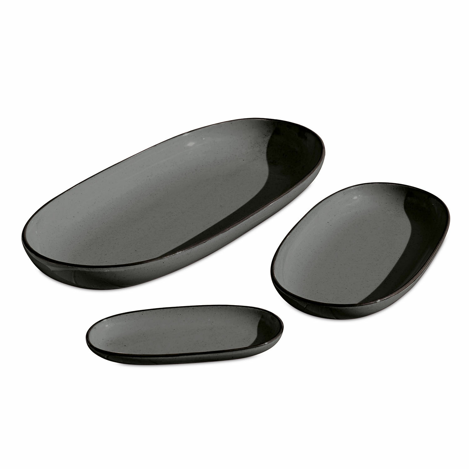 noir Ensemble de 3 plateaux de service Biarritz en céramique noire, design moderne pour la table