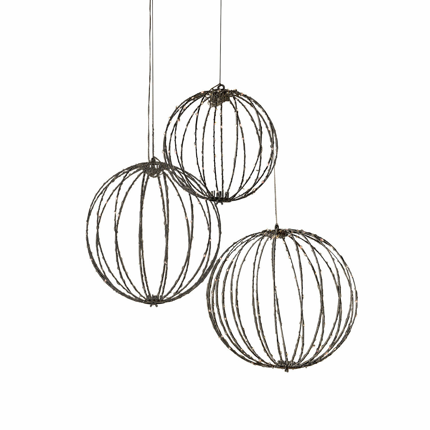 noir Ensemble de 3 boules LED noires en métal, décoration lumineuse pour intérieur et extérieur