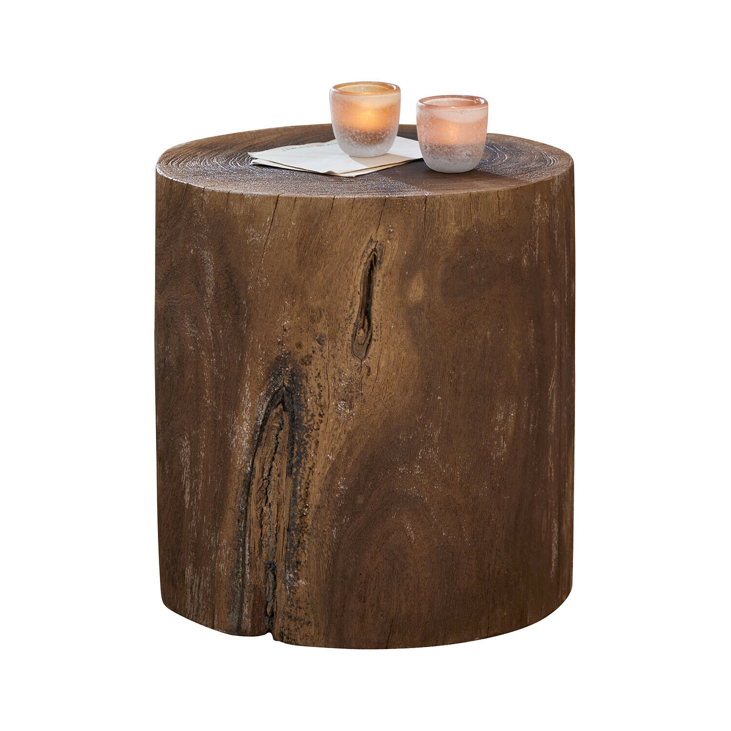 Table d"appoint Briarfield Table d'appoint en bois d'acacia massif brun naturel avec bougies décoratives posées dessus