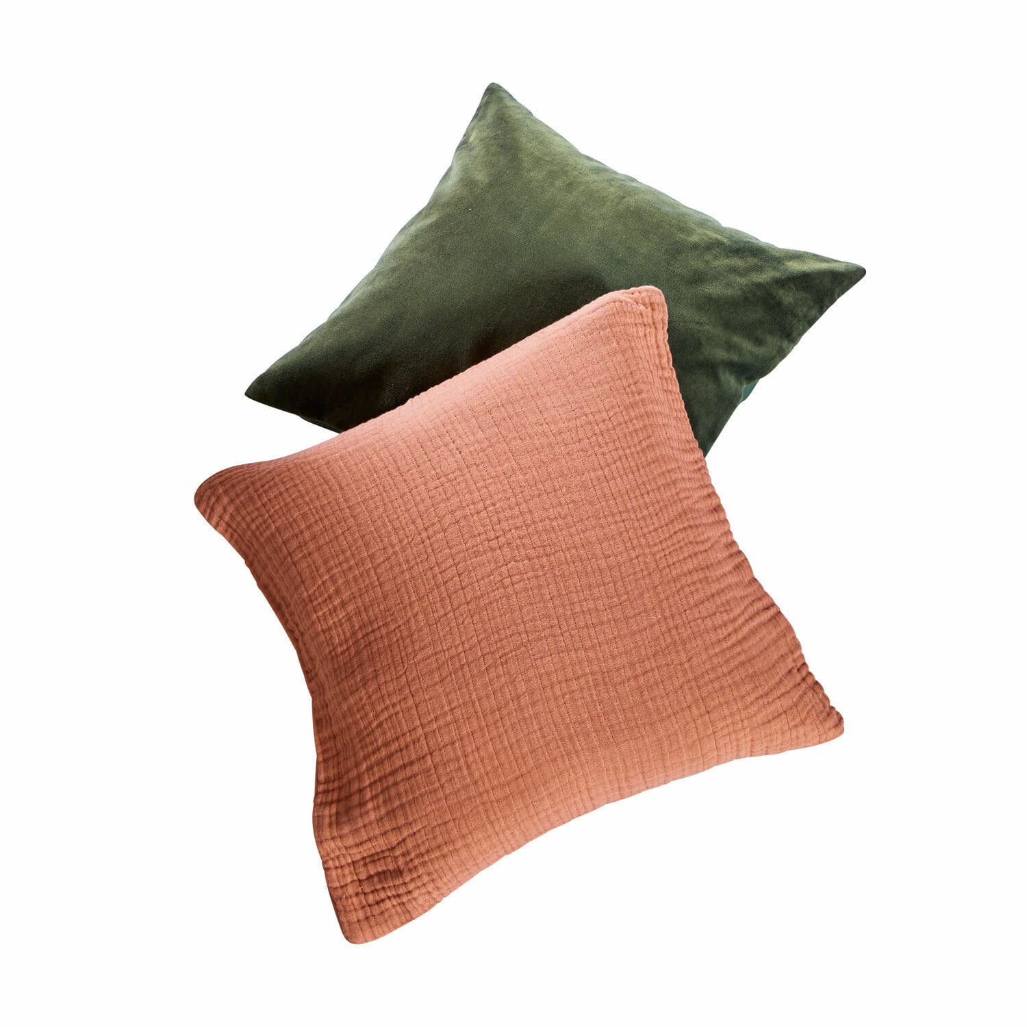 Lot de 2 housses de coussins Altoona Ensemble de deux coussins décoratifs en tissu doux vert et terracotta pour salon