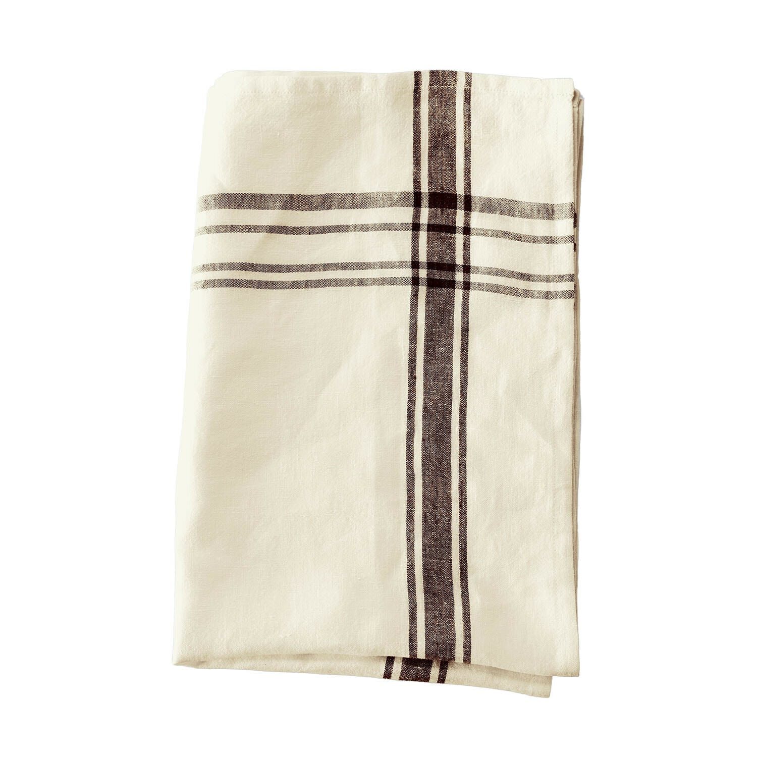 Chemin de table Ellory Torchon en lin crème avec motif à rayures marron, textile de cuisine pratique et élégant