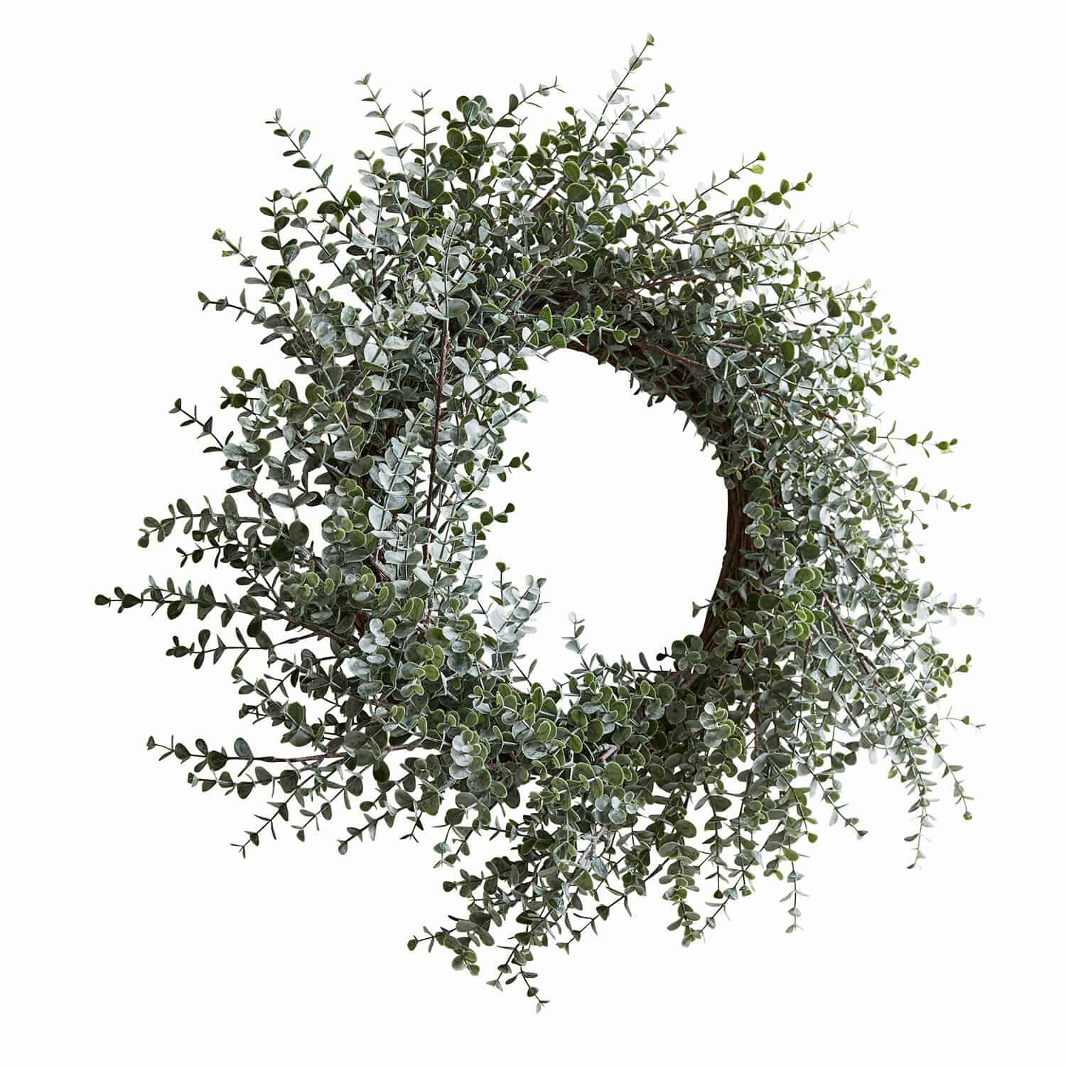Couronne Valerie Couronne décorative en feuilles d'eucalyptus vertes sur base marron, décoration intérieure et saisonnière