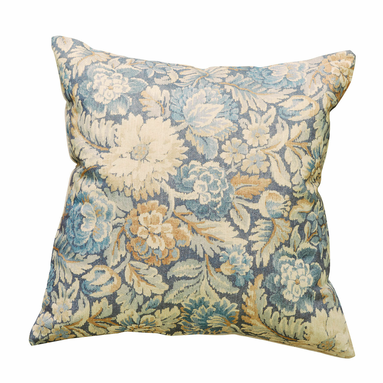 Housse de coussin Lumielle Coussin décoratif en coton avec motif floral bleu et beige, idéal pour salon élégant