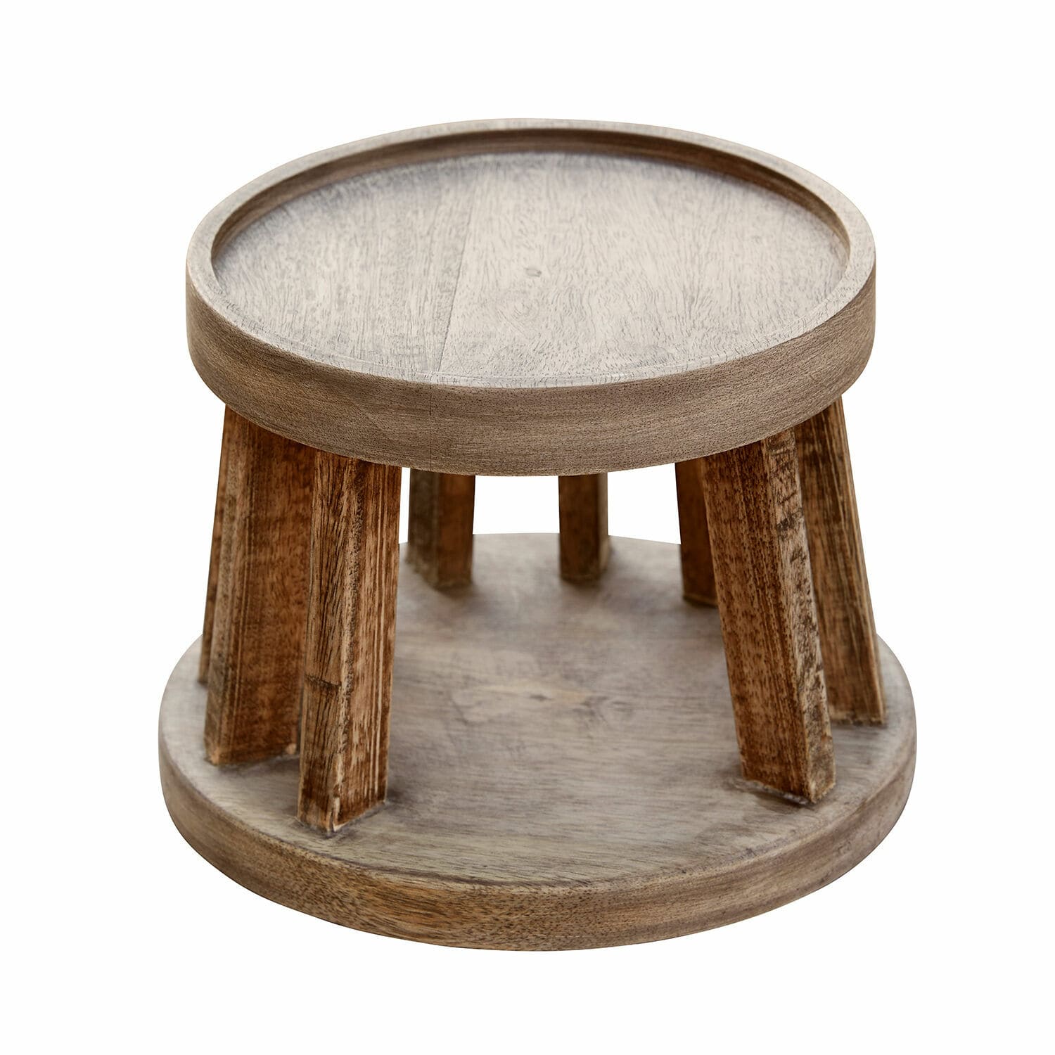Socle Gabela Table ronde en bois de manguier couleur naturelle, meuble rustique pour salon