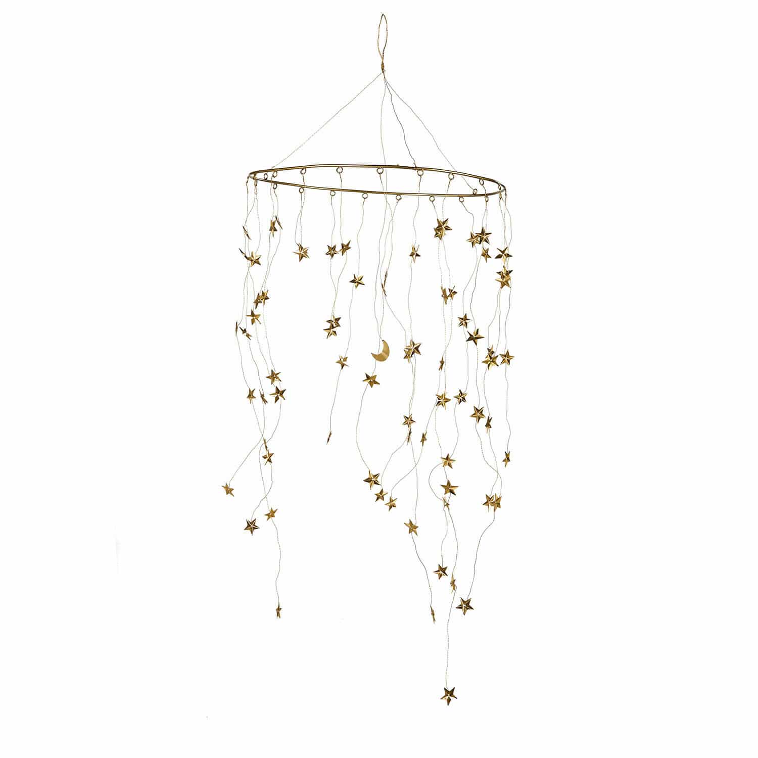 Mobile Starwhisper Mobile suspendu décoratif en métal doré avec étoiles et lune, ornement léger pour intérieur