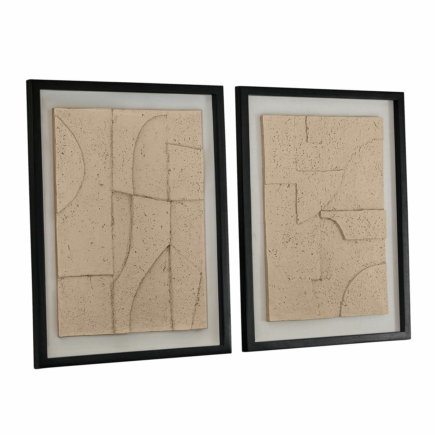 Lot de 2 tableaux Lavinois Ensemble de deux décorations murales en pierre beige dans des cadres noirs, art mural moderne