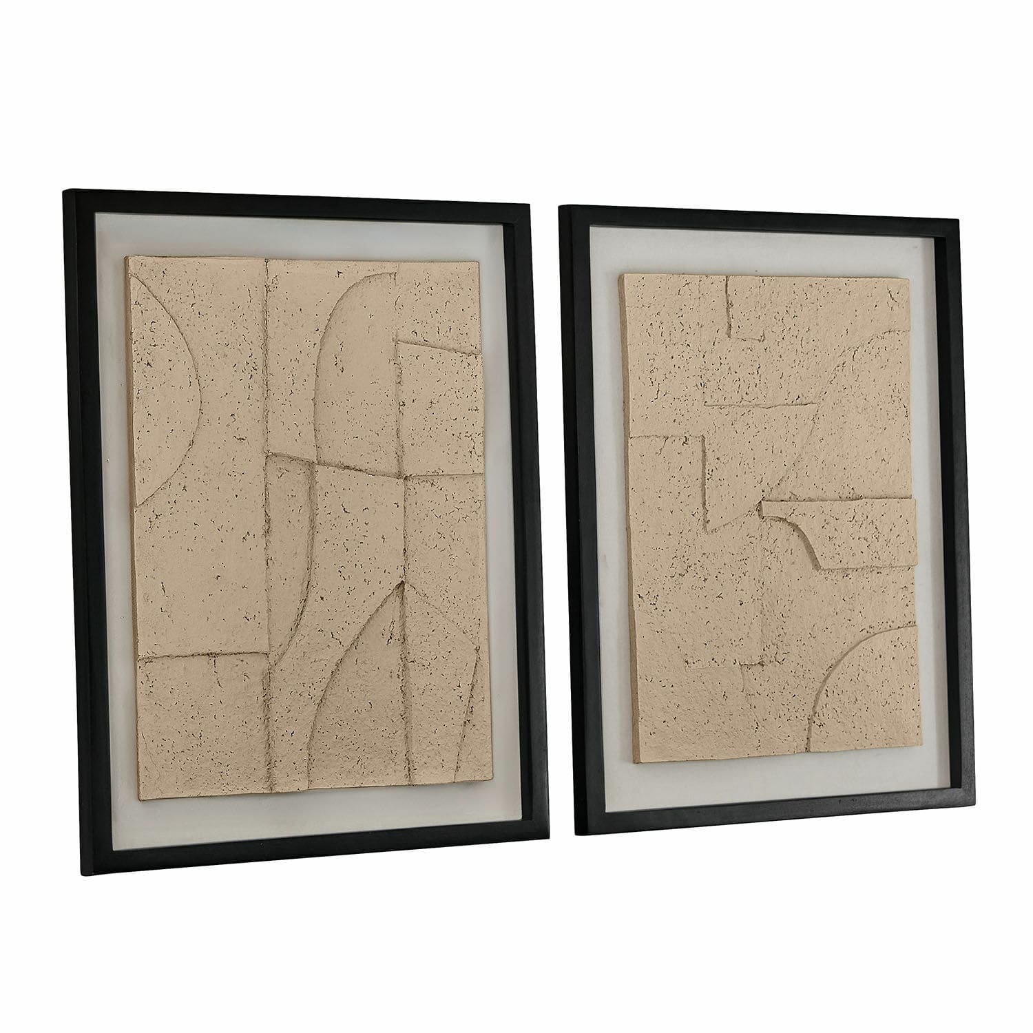 Lot de 2 tableaux Lavinois Ensemble de deux décorations murales en pierre beige dans des cadres noirs, art mural moderne