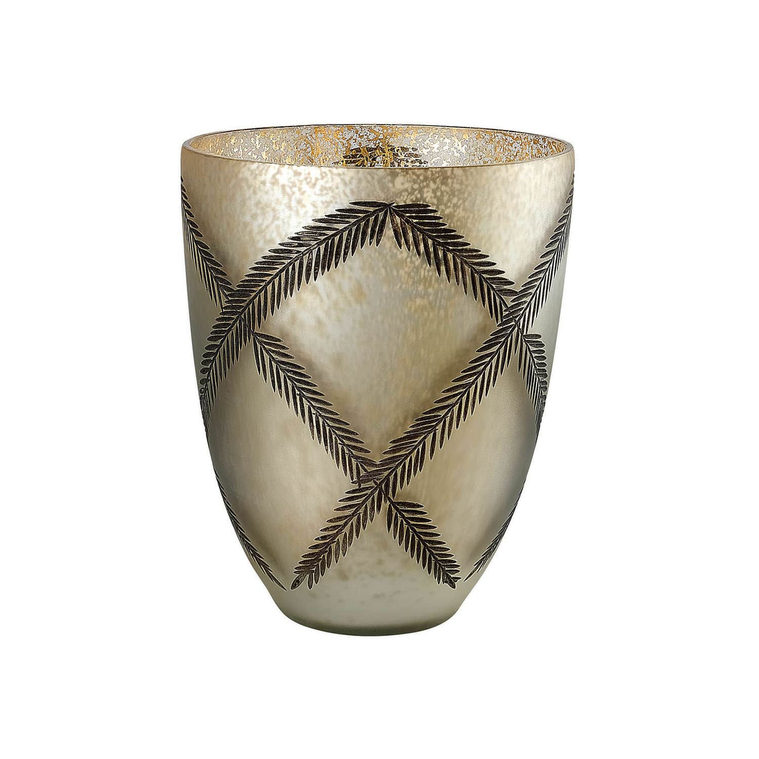 Photophore Porcielle Photophore en verre doré avec motif de feuilles noires, décoration intérieure élégante