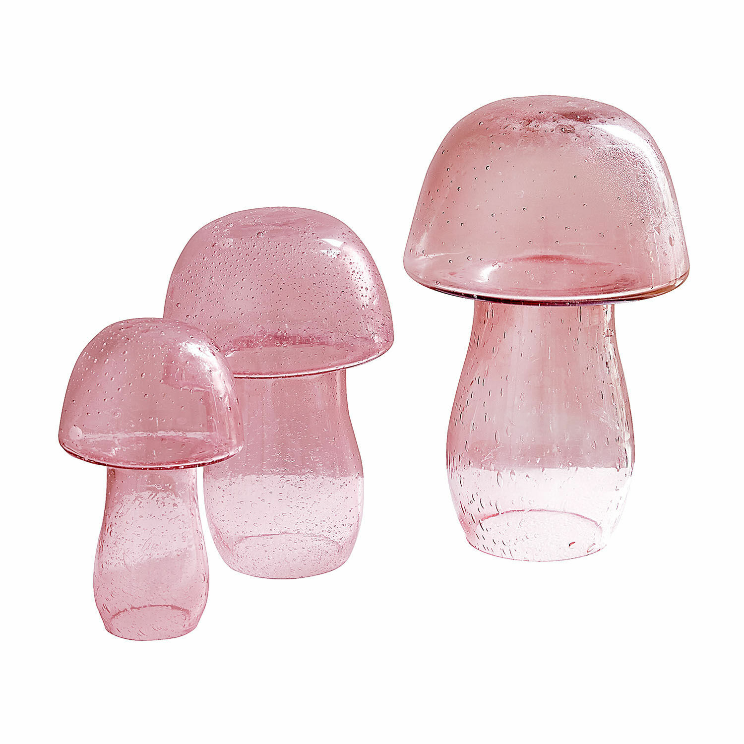 Lot de 3 champignons décoratifs Verlière Ensemble de trois champignons décoratifs en verre rose, décoration intérieure tendance