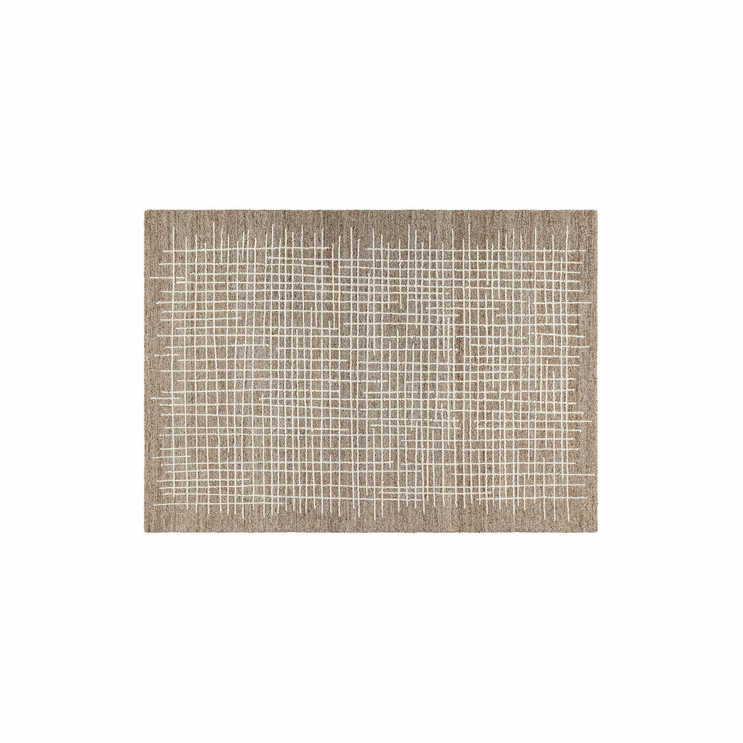 Tapis Iseralyn Tapis marron avec motif géométrique blanc en matériau naturel pour salon et chambre