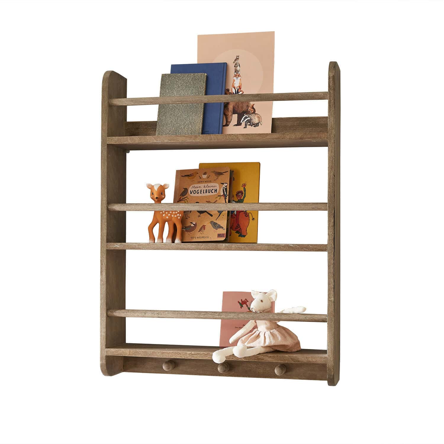 Étagère murale Quenby Étagère murale en bois naturel avec livres et jouets, rangement pratique pour chambre d'enfant