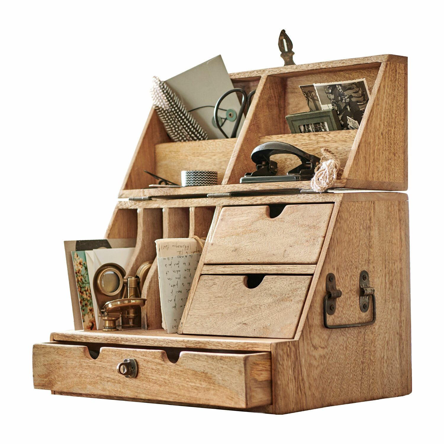 Organiseur Shane Boîte de bureau en bois avec tiroirs et compartiments pour accessoires, couleur naturelle claire