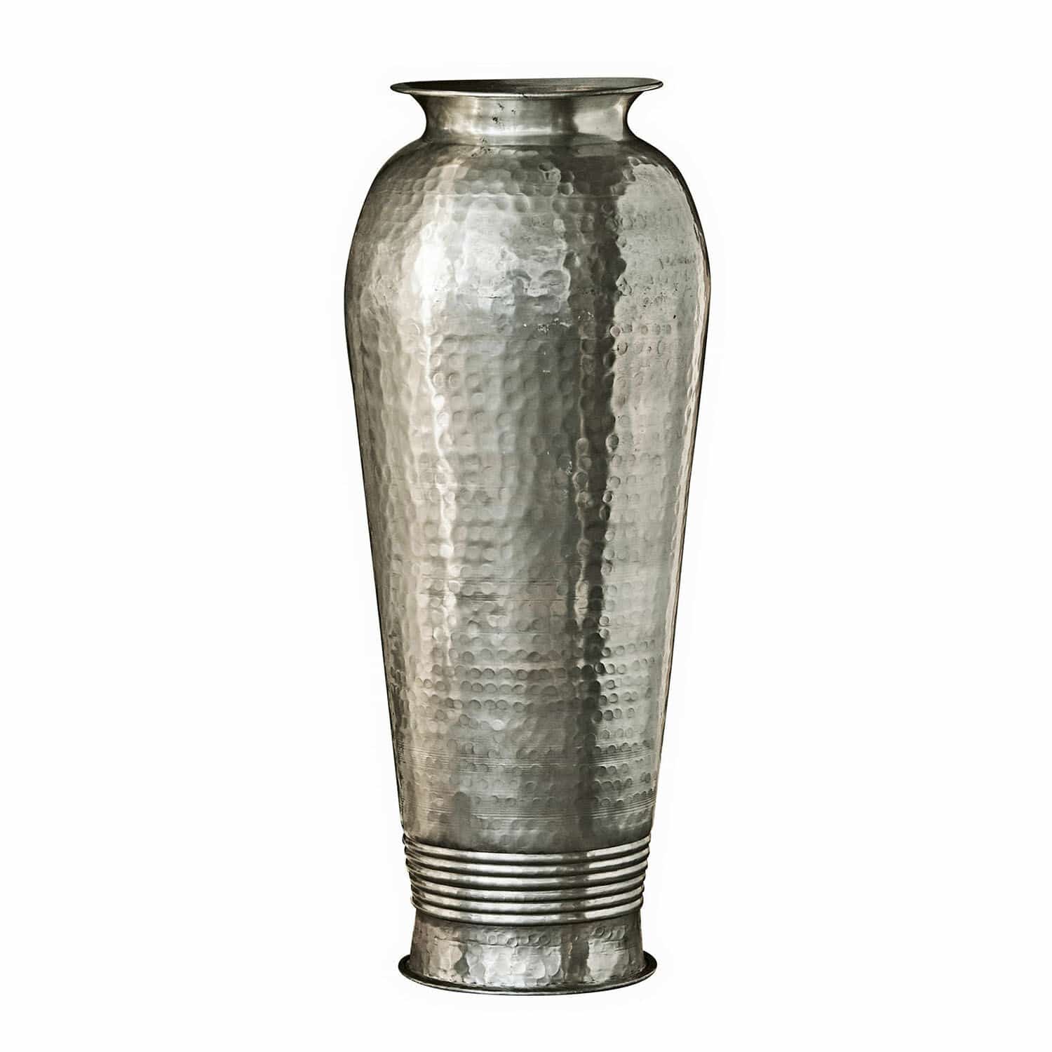 Porte-parapluies Saba Grand vase en métal martelé argenté, décoration intérieure moderne, style industriel