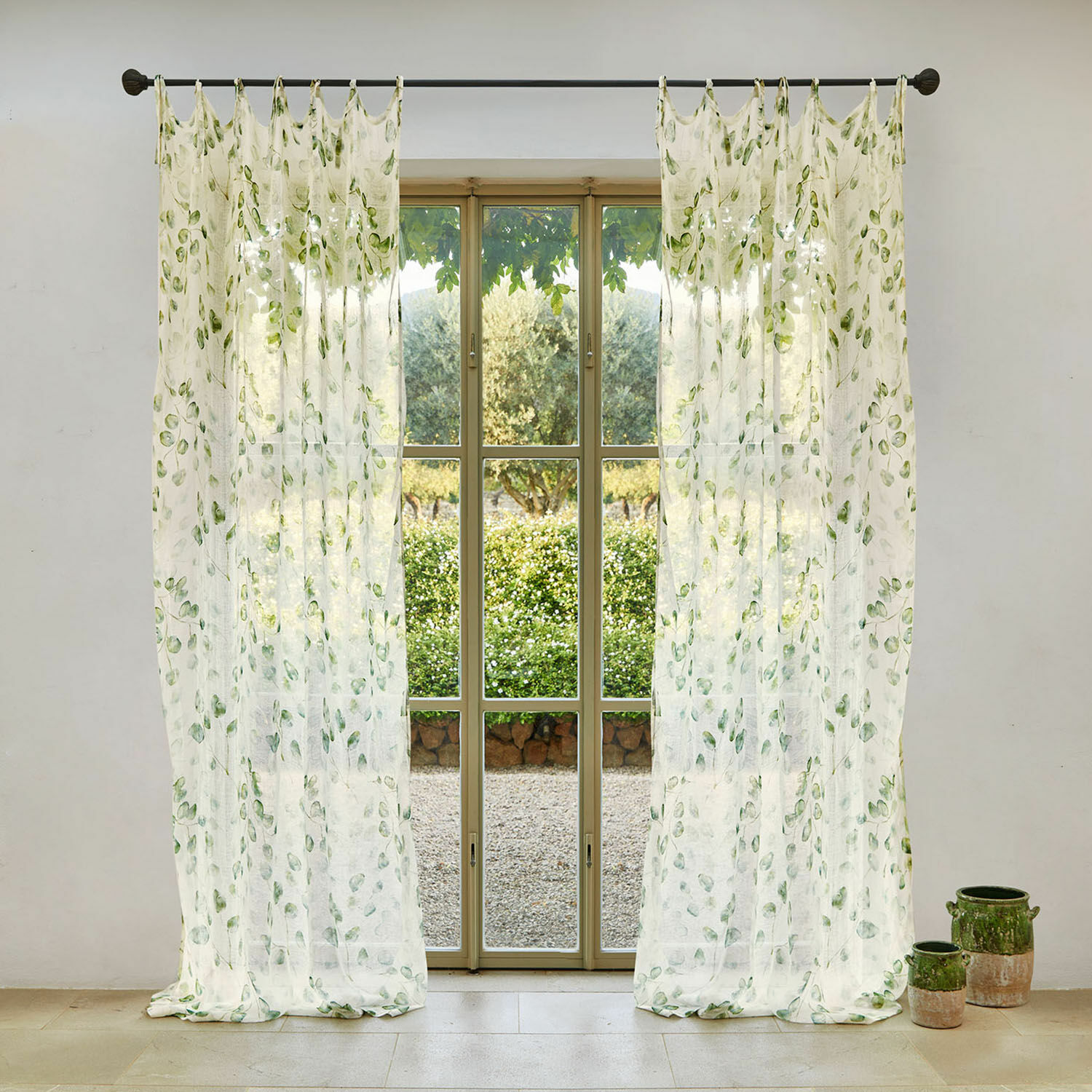 Rideau Ashryver Rideaux transparents à motif de feuilles vertes sur fond blanc, décoration de fenêtre élégante