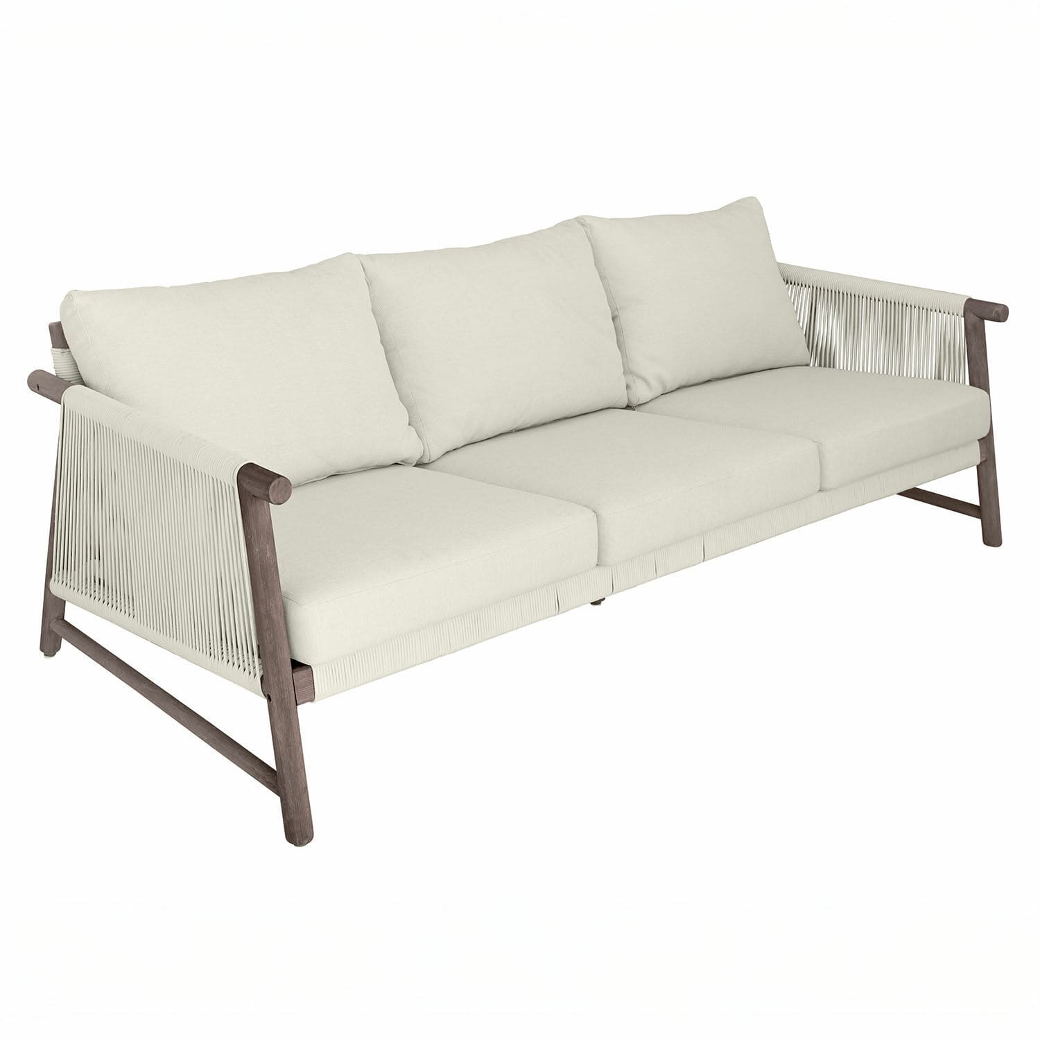 Canapé FSC®-100% Clarmontaine Canapé trois places en tissu beige avec cadre en bois, meuble moderne pour salon confortable