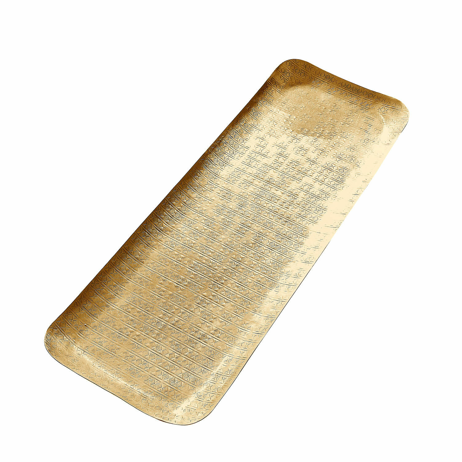 or vieilli Plateau rectangulaire Lodine en métal couleur or antique avec motif fin, accessoire déco élégant