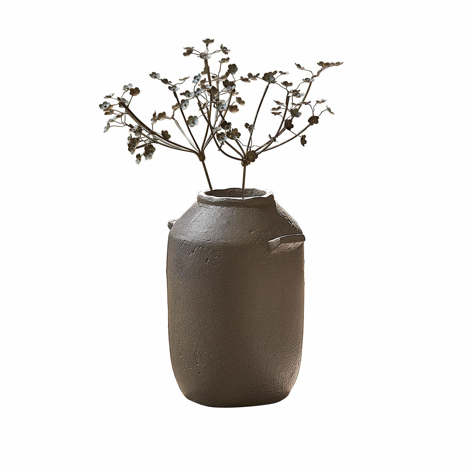 Vase Duvelle Vase en céramique marron avec fleurs métalliques décoratives, style rustique pour décoration intérieure