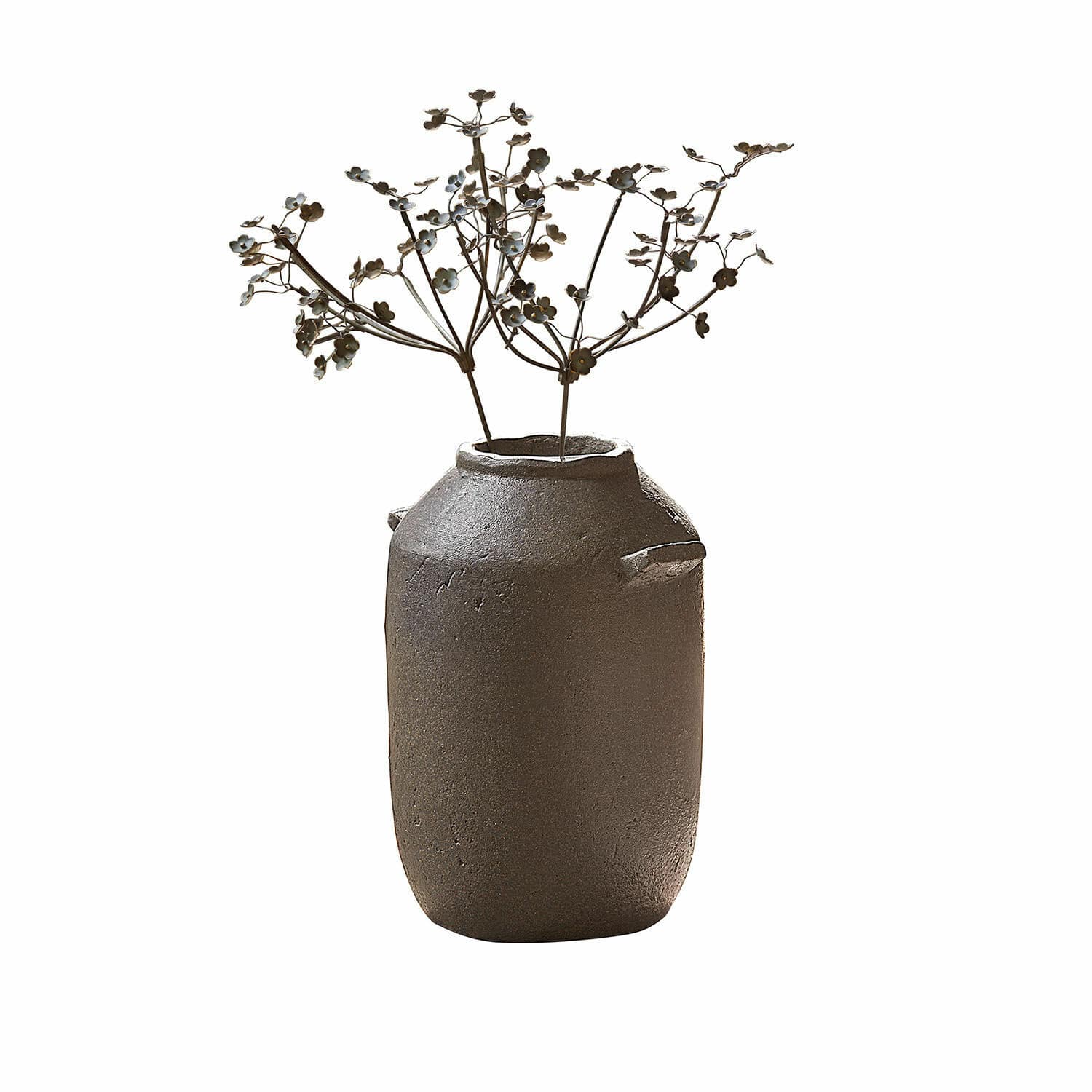 Vase Duvelle Vase en céramique marron avec fleurs métalliques décoratives, style rustique pour décoration intérieure