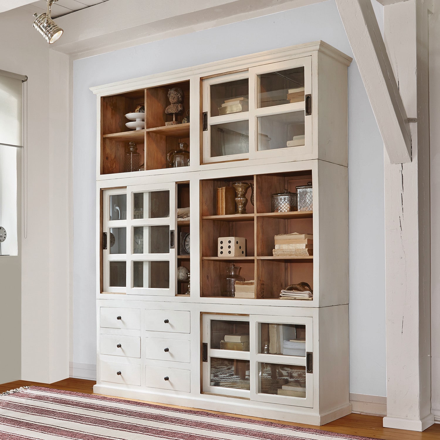 Buffet Dubberly Vitrine en bois blanc avec portes vitrées et étagères pour livres et décorations