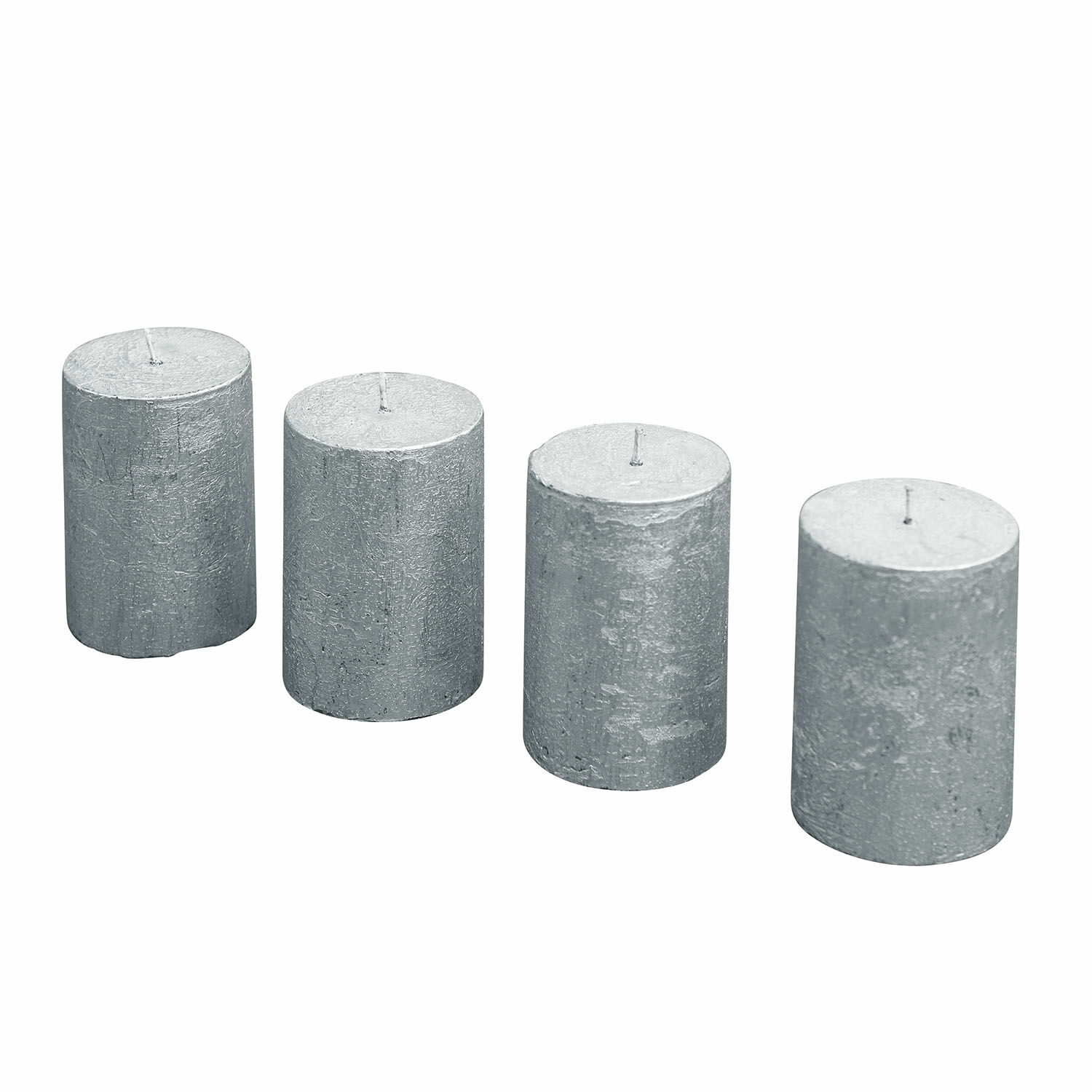 argenté Ensemble de 4 bougies cylindriques argentées avec finition métallique pour décoration intérieure